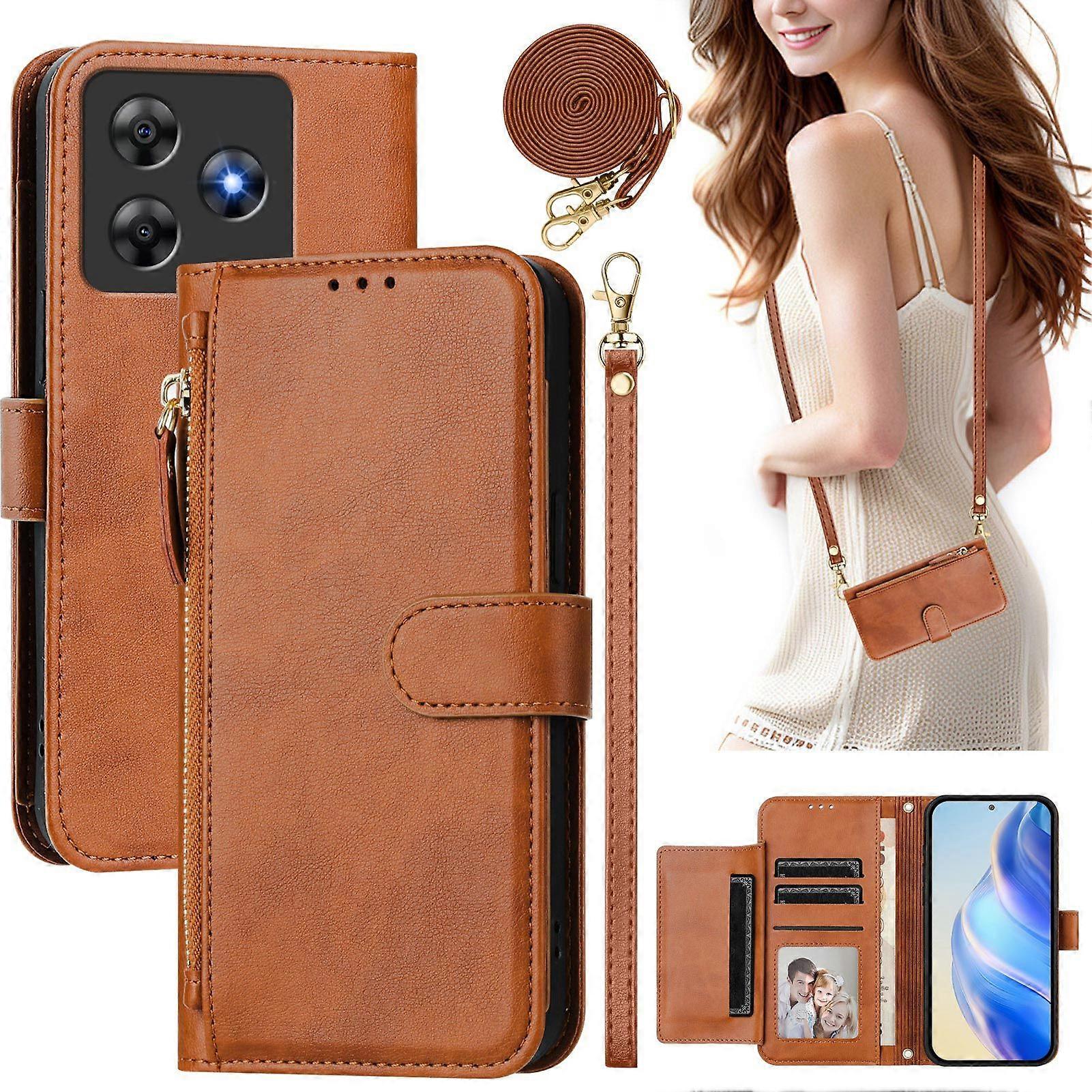 Flip Case for Blackview Wave 8C Protection Soft PU Leather Zipper Wallet Cover with Card Holder and Long Strap