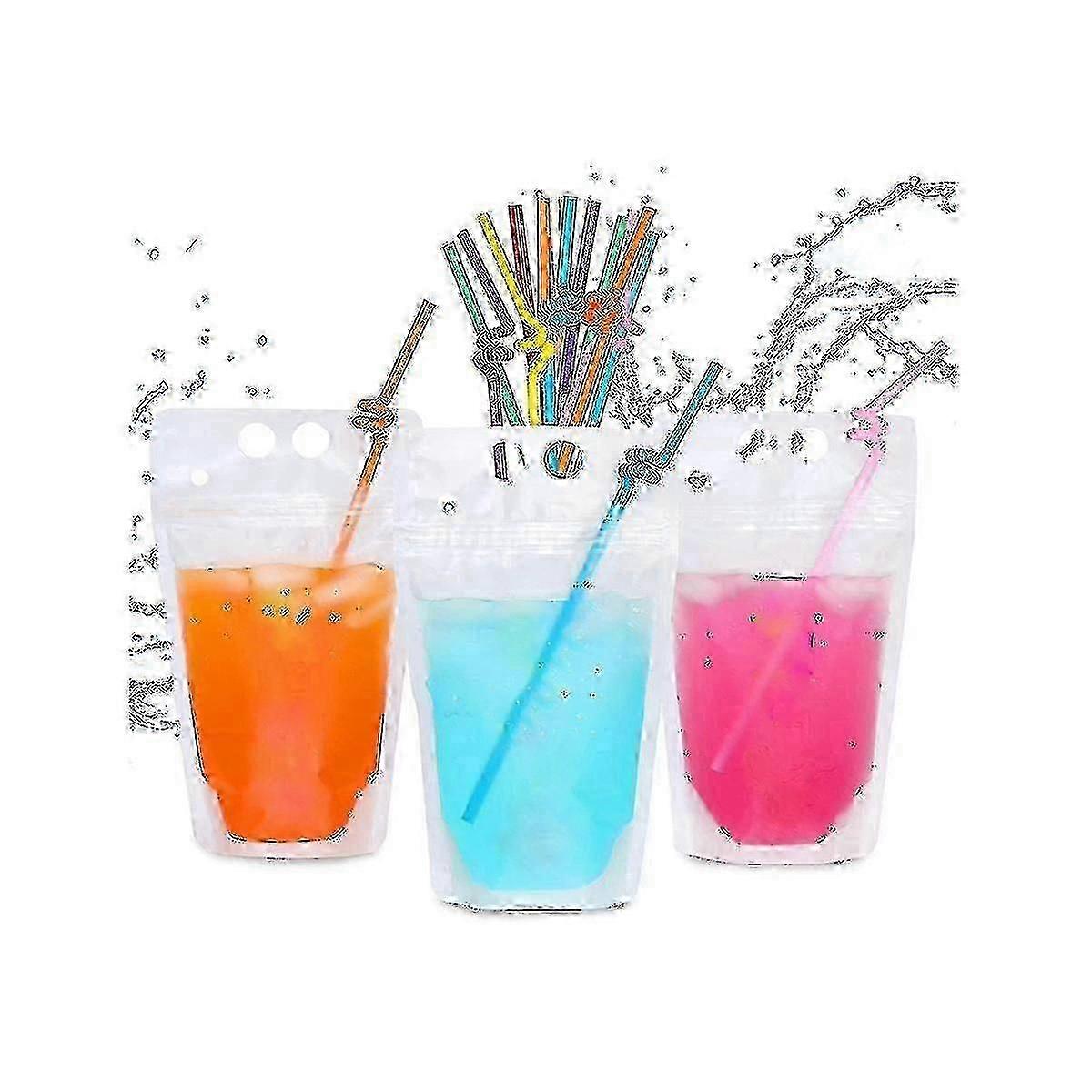 100pcs 16oz Drink Pouches For Adults - Drink Pouches With Straws X100 - Resealable Smoothie Pouches Tw