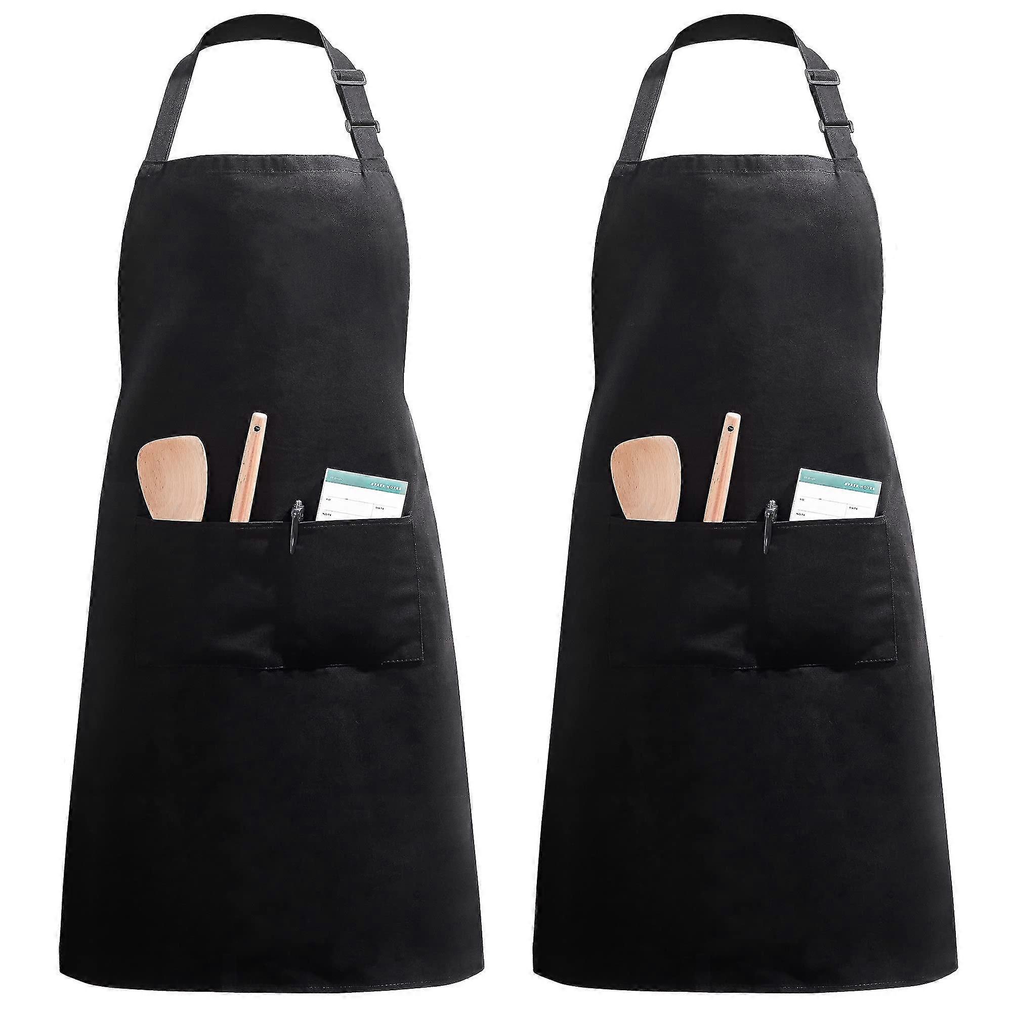 Pieces Adjustable Apron With 2 Pockets, Cooking Apron Kitchen Apron For Kitchen, Restaurant, Cafe (black Polyester)