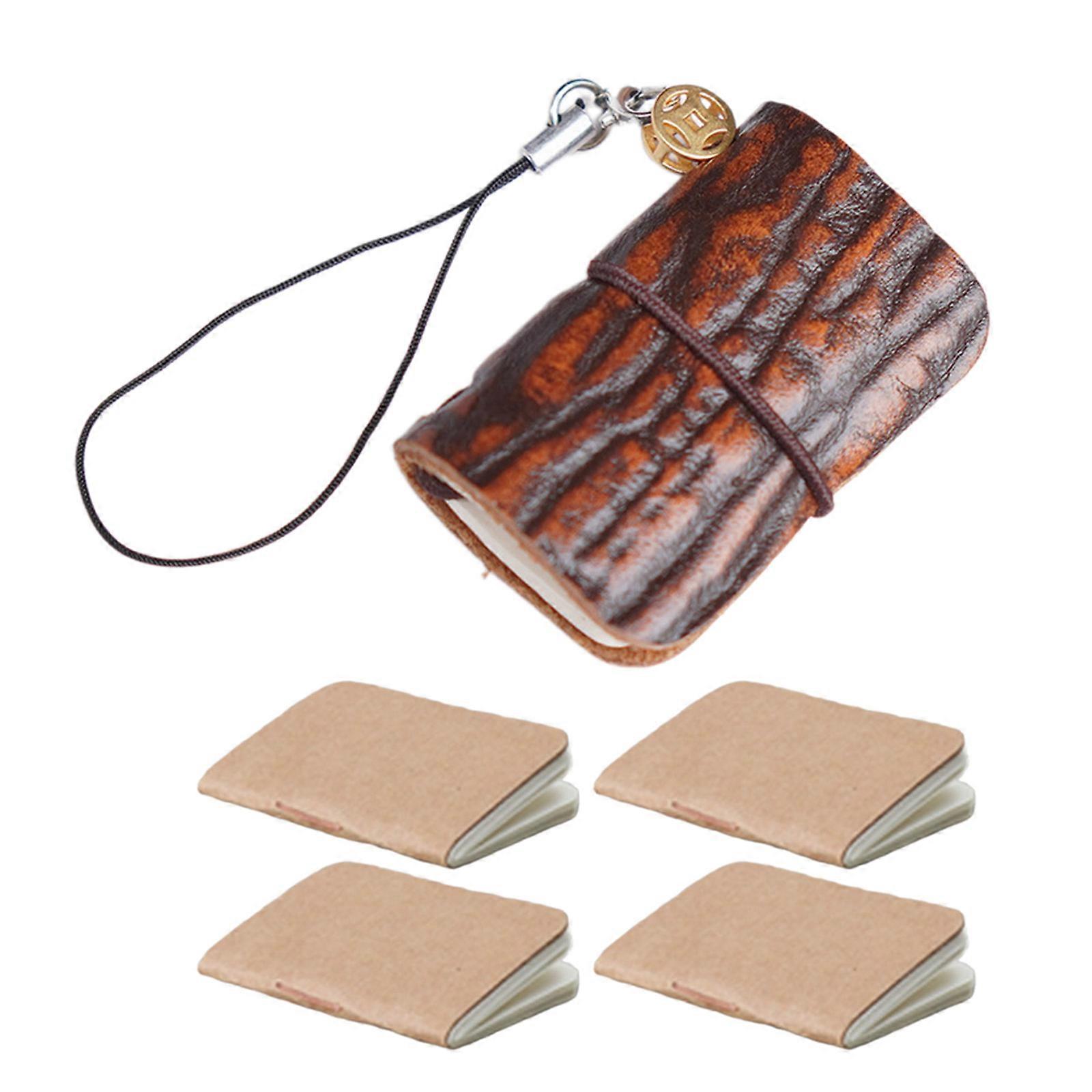 Functional Leather Journal Sturdy Leather Pocket Composition Notebook with Key Chain for Everyday Musings Tree grain brown