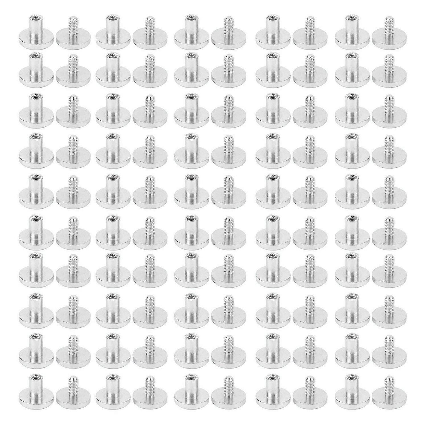 50PCS Binding Posts Nail Rivets Zinc Alloy Flat Head Slot Screws Leather Rivets for Handcraft Silver