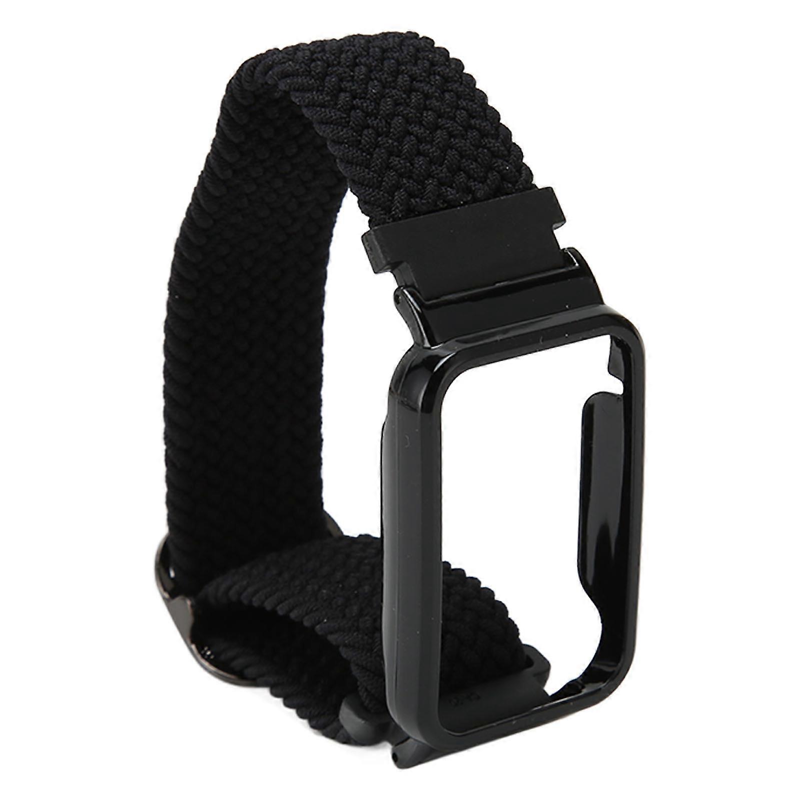 DTCY Braided Loop Strap for Mi Band 7 Pro Adjustable Elastic Nylon Loop Wristband with Protective Frame Black Band Case