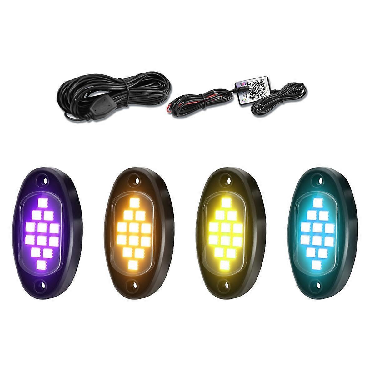 RGB LED Rock Lights, Multifunction Neon Underglow Waterproof Light with APP Control Multicolor Light