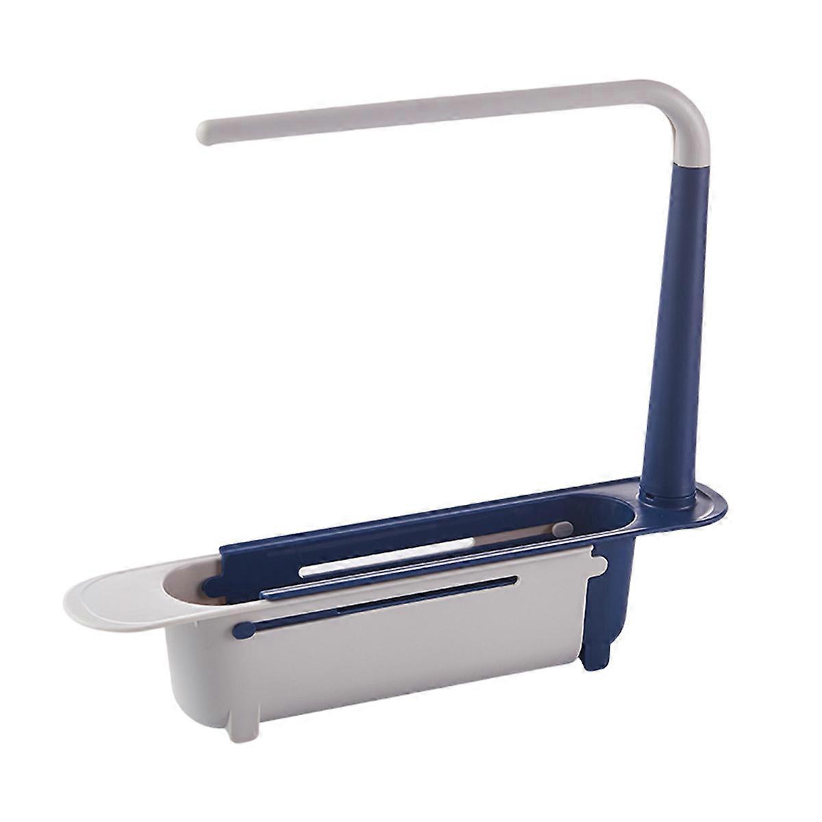 Blue Kitchen Sink Rack Color Block Retractable Easy to Clean Multipurpose Storage Rack for Kitchen