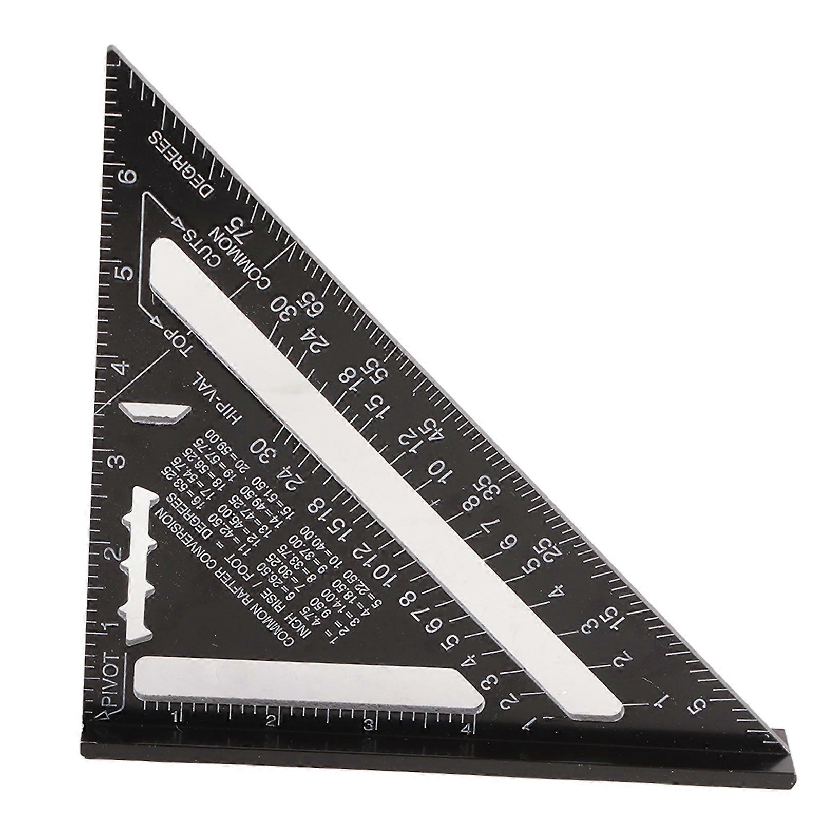 Black Triangular Ruler Woodworking Aluminum Right Angle Ruler Protractor 0~7in 90°