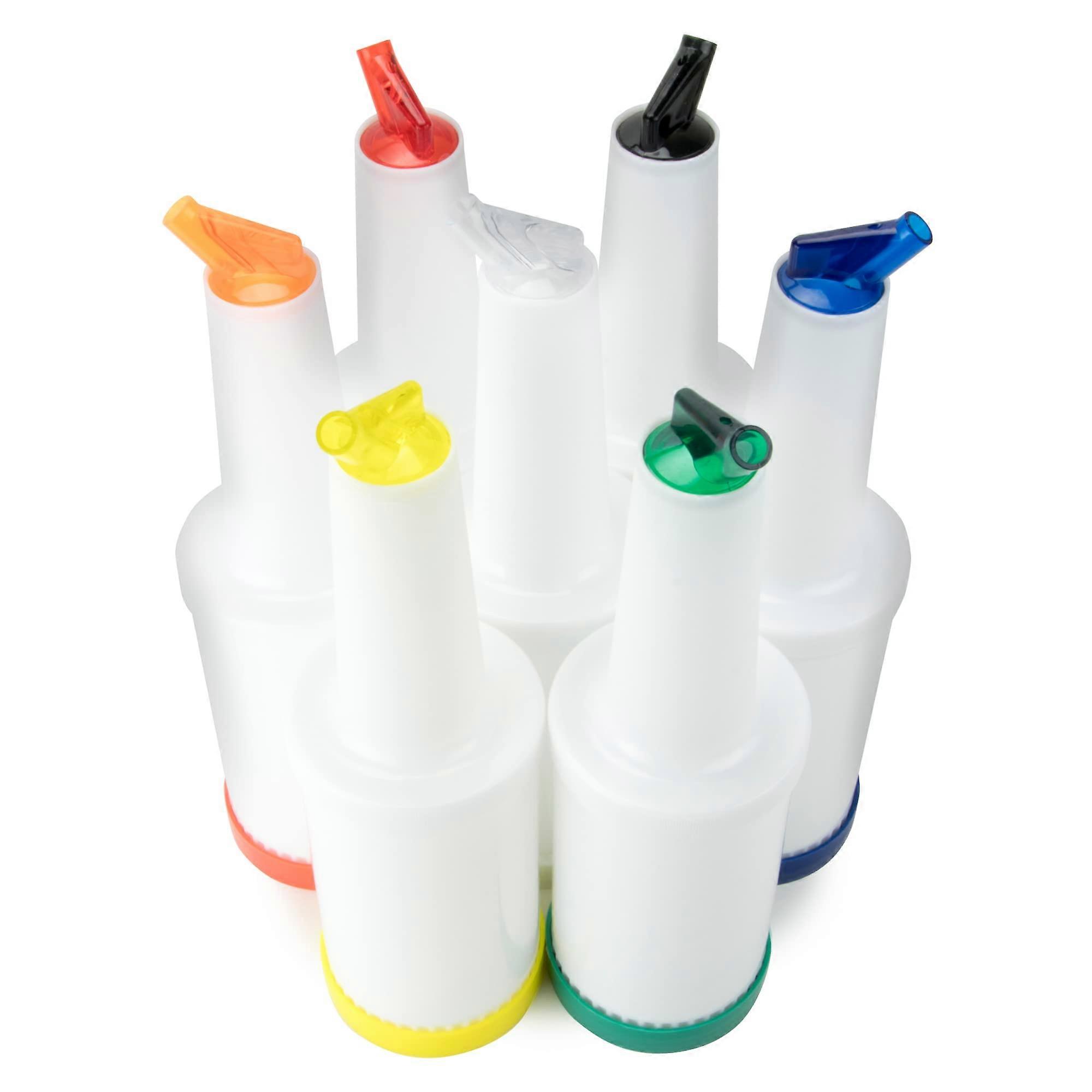 7 Pack Bar Juice Pour Bottles Rainbow Assortment and Store Pour Containers for Bartending 32 oz.