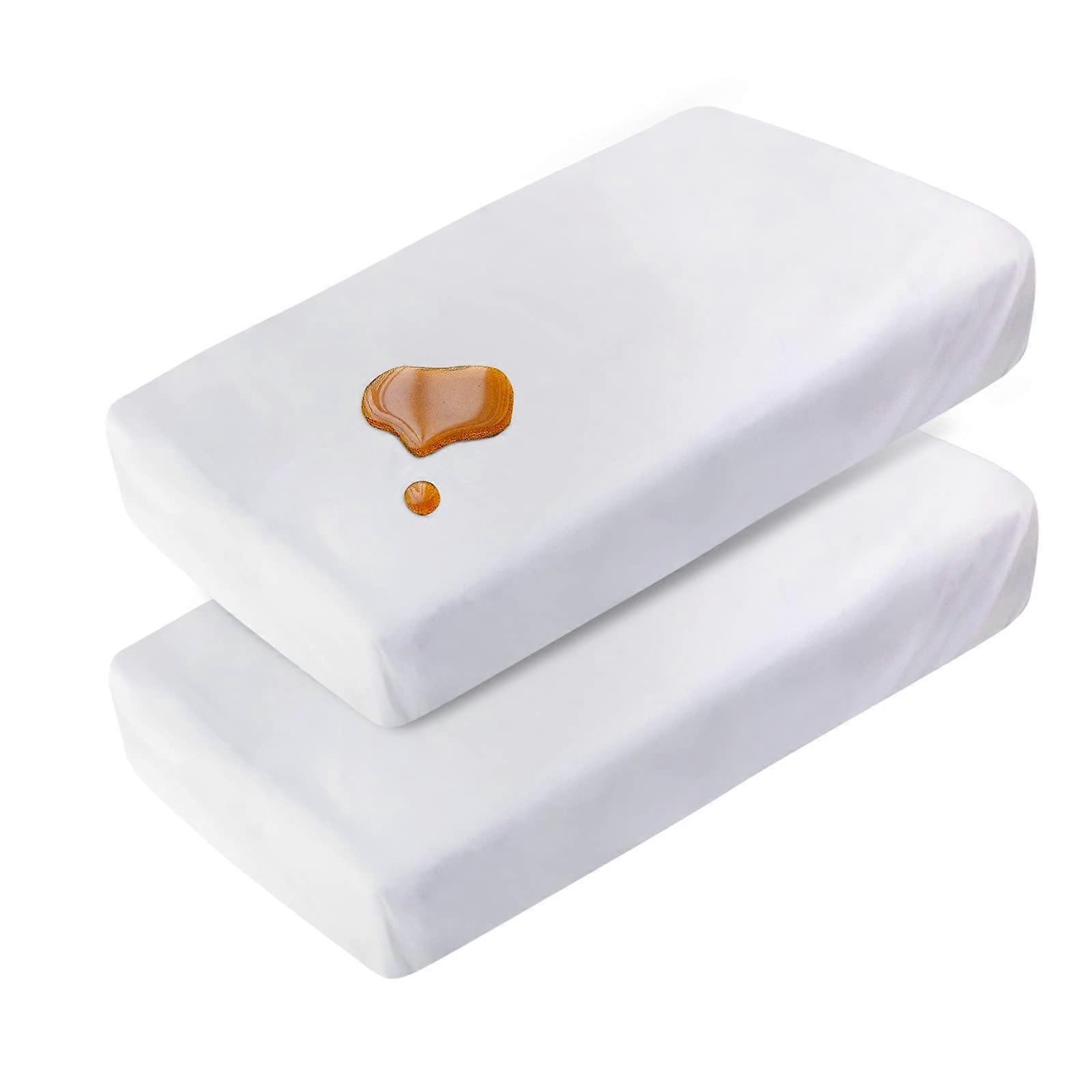 Travel Crib Sheets Cotton Travel Crib 42X24 Soft Breathable Waterproof Fitted Sheet 2 Pack White