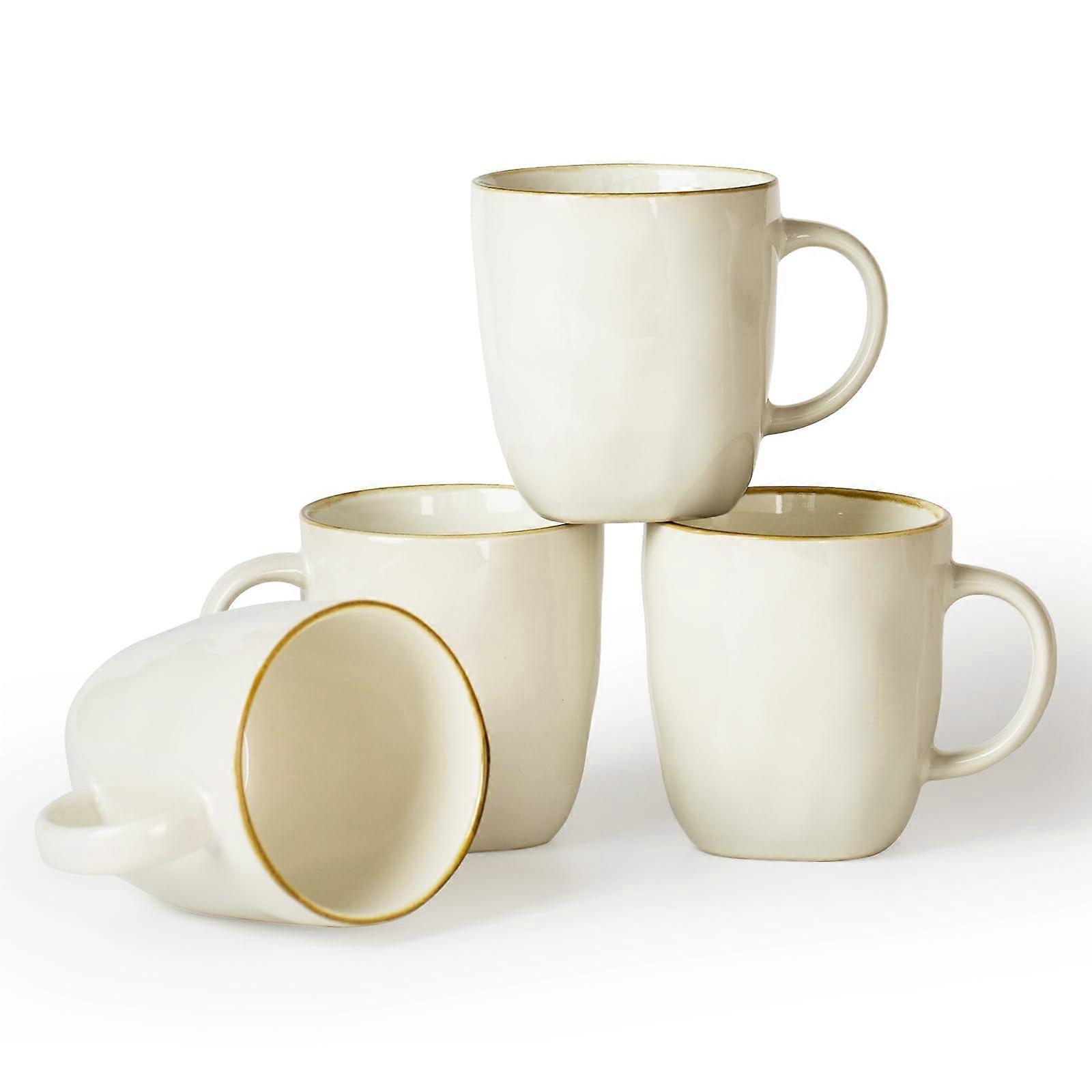 Coffee Mugs Set of 4 13oz Stoneware Cups With Handle Vanilla White Microwave and Dishwasher Safe