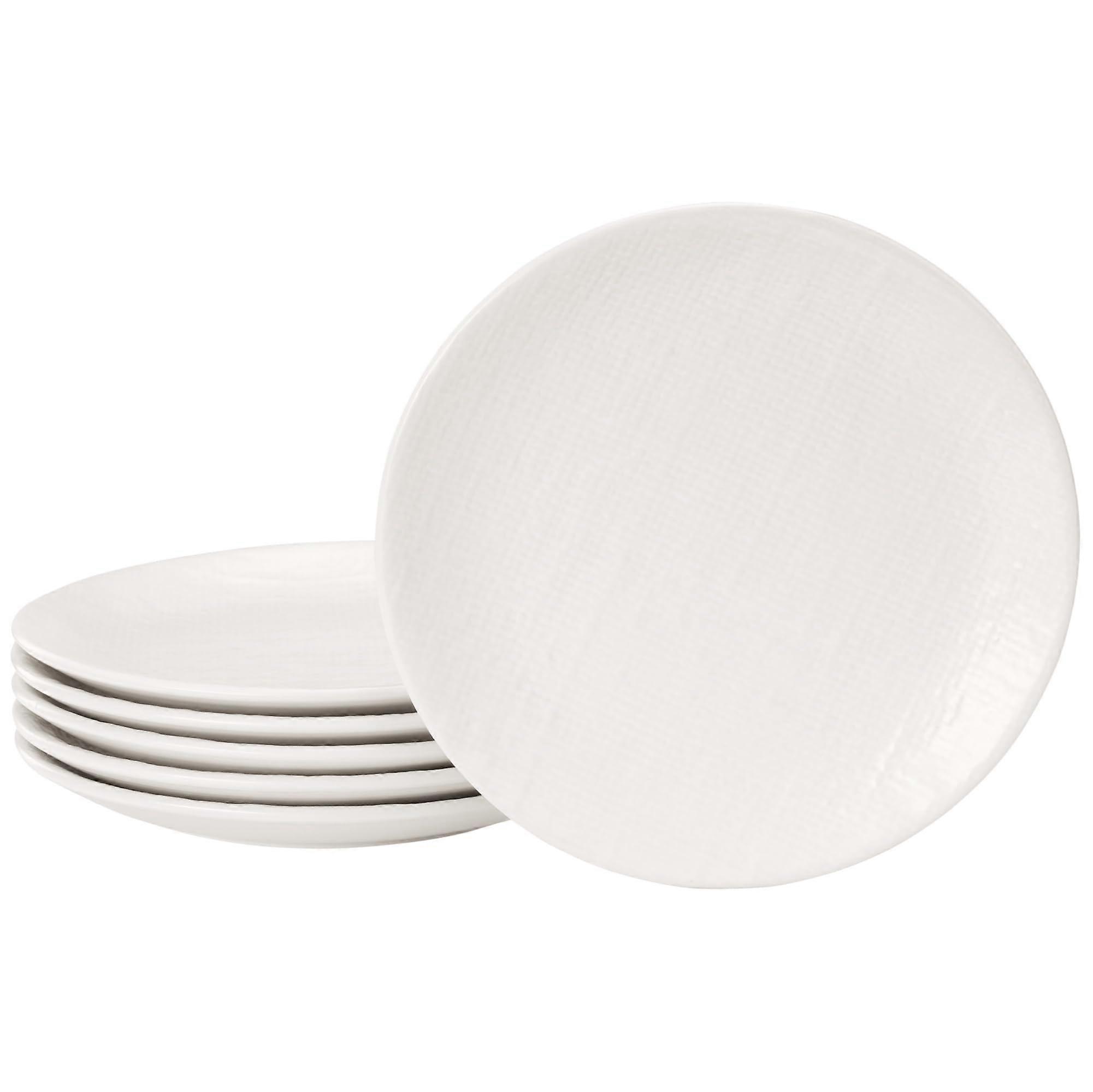6 Plates Ceramic Artisanal Linen Textured Design Dinner Side Plate for Salads ⌀ 20cm