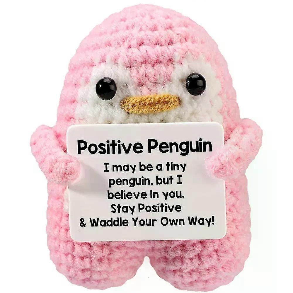 New Positive Standing Crochet Penguin with Affirmation Card Desktop Ornament Handmade Knitted Penguin Doll Gift Home Decoration