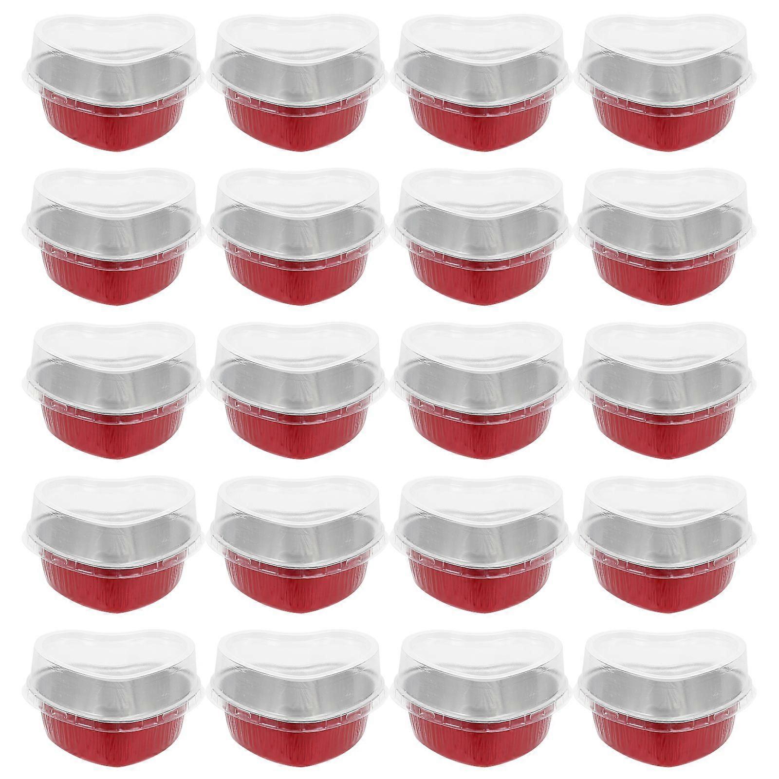 50 Sets of Disposable Heart Design Aluminum Foil Containers Frozen Cheese Cups with Lids