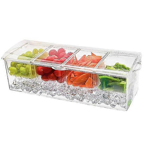 Fridge Fruit Box with Ice Stoarge Space Transparent Detachable Lid 4 Compartments Salad Fruit Vegetable Preservation Container Picnic Spice