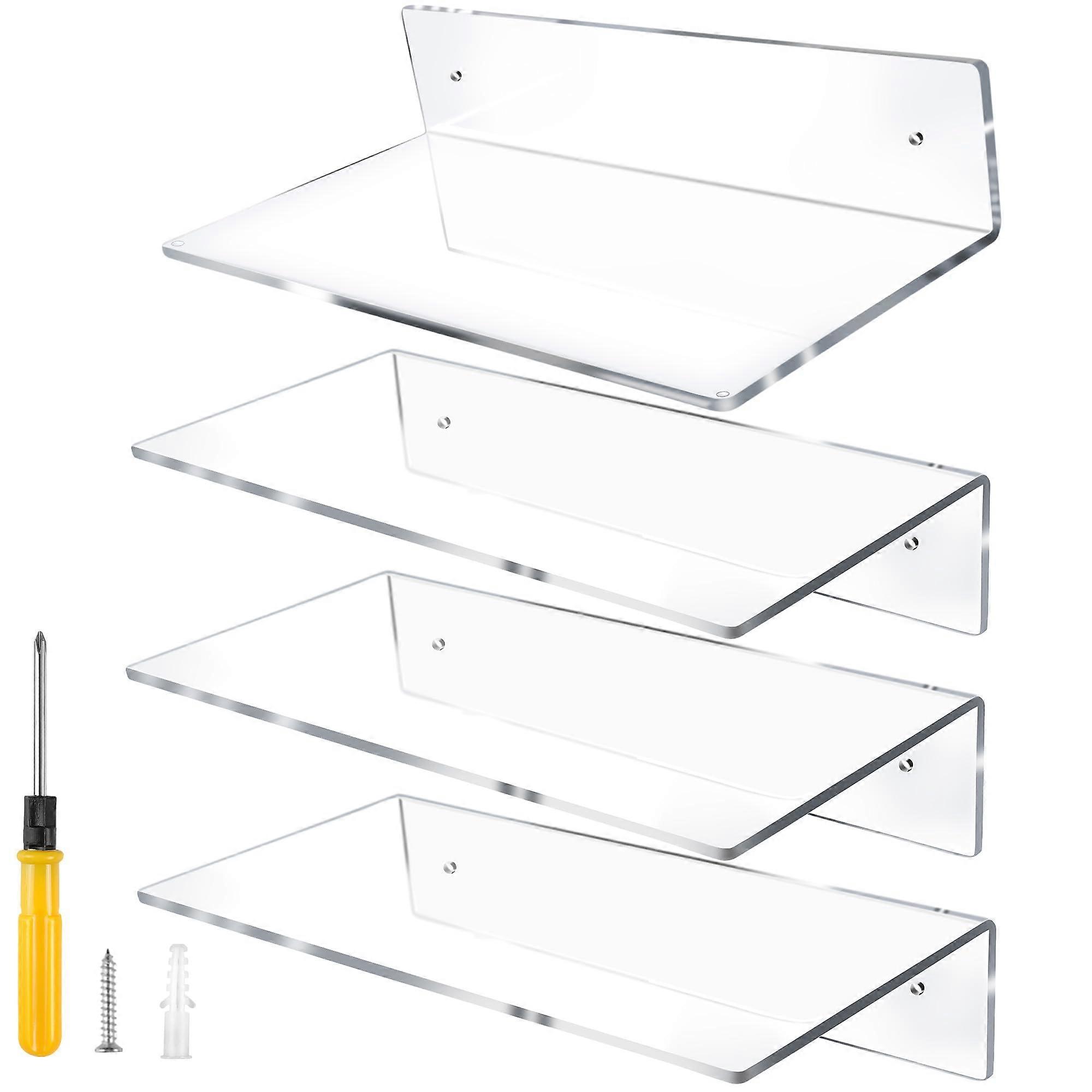 12-Inch L-Shaped Acrylic Floating Shelf - 5 mm Thick, Open Wall Mount, Invisible Wall Storage, Modern Wall Shelf