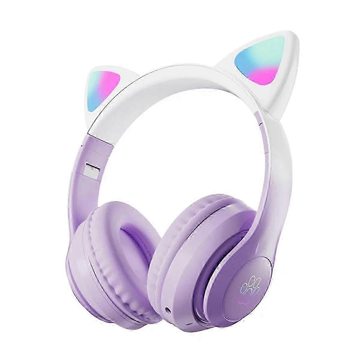 Cute Cat Gradient Wireless Headsets LED Light Purple