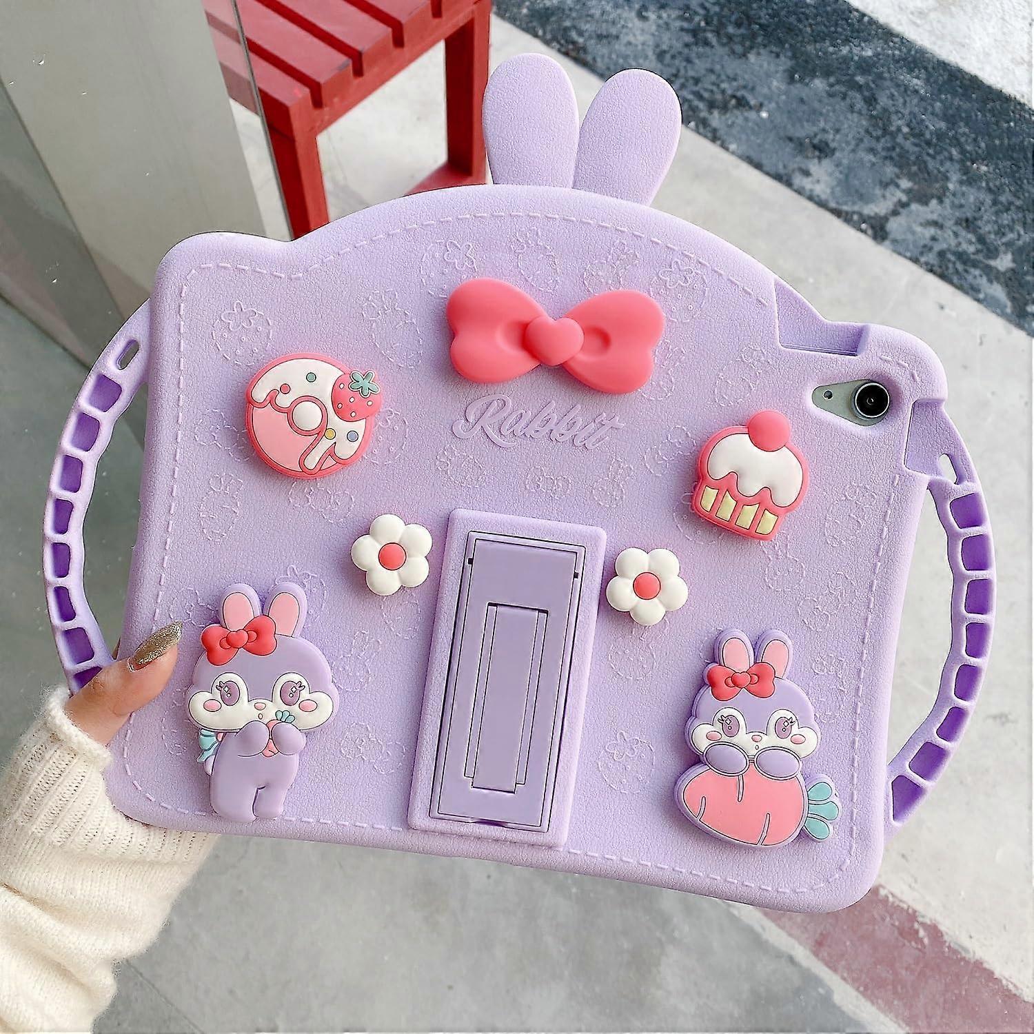 Samsung Galaxy Tab A9 Plus Case For Kids With Adjustable Straps, Rabbit Design, Wallet, Silicone 11-Inch Cover, Purple