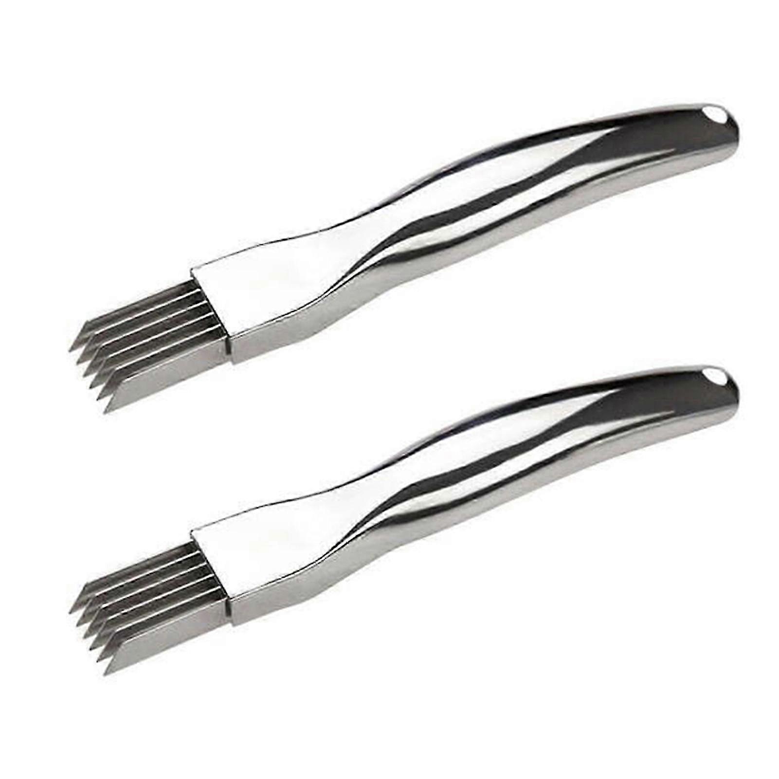 JiaWei 2Pcs Onion Slicer Stainless Steel Chopper Onion Cutter Sharp Scallion Shredding Tool with 6 Blades for Quick Even Cuts Kitchen Vegetable G SwH