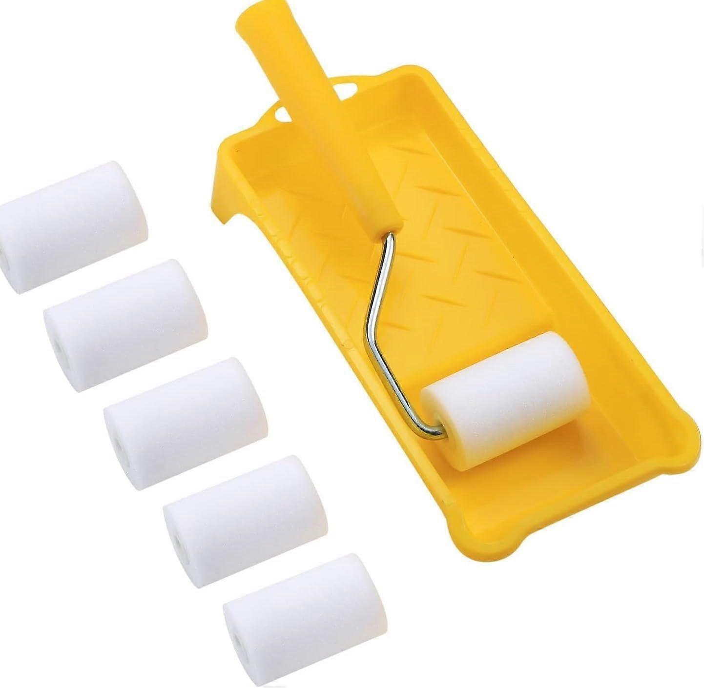 Mini Foam Paint Roller Small Foam Roller 6*5cm Paint Roller Cover + Paint Roller Frame + Small Paint Tray