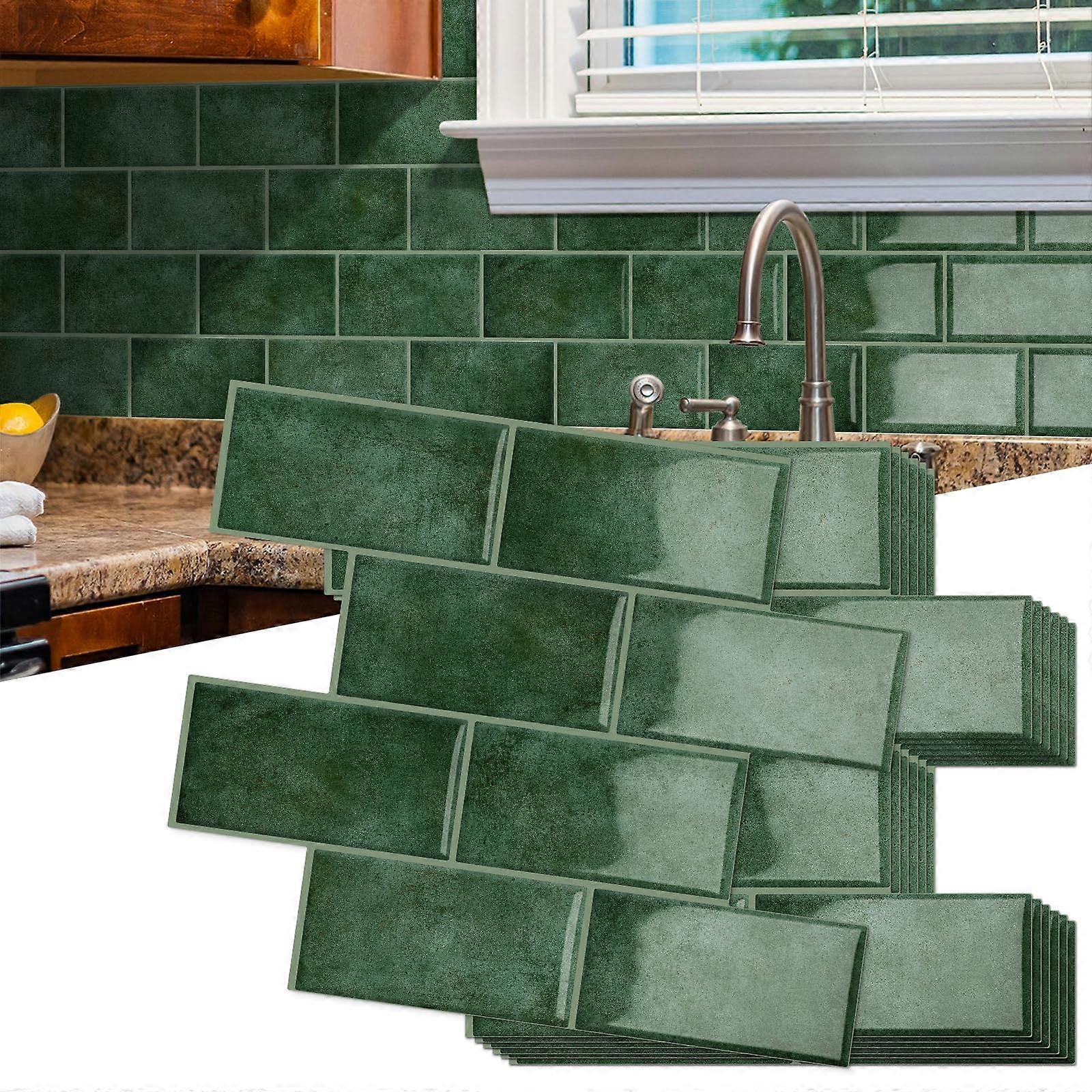 10 Sheet Light Green Peel and Stick Subway Tiles Backsplash 12.6"x10.6" Adhesive Wall Tiles for Kitchen and Bathroom