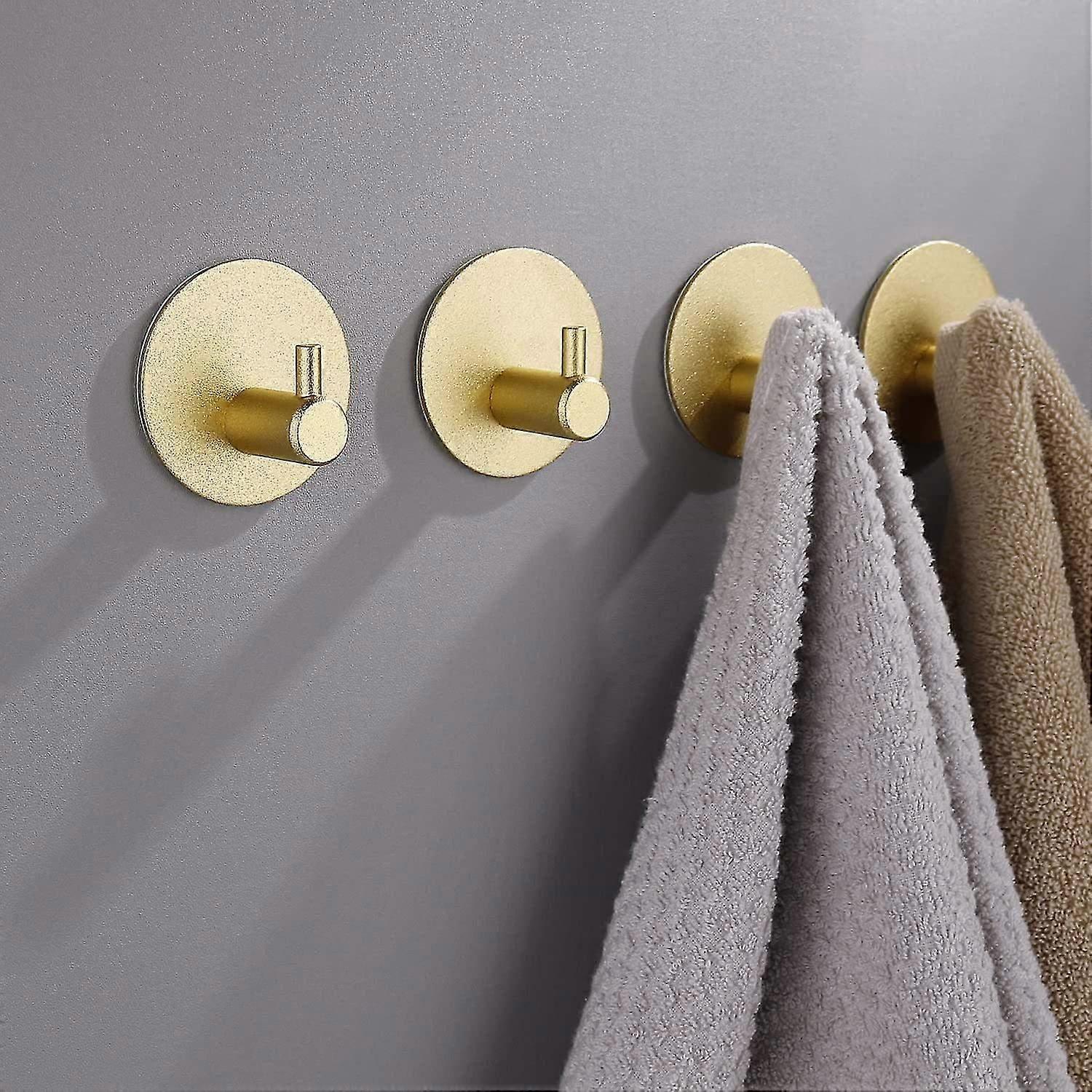 Bathroom Hooks Self-Adhesive Gold - 4 Pack Towel Hooks Wall Hooks Clothes Hooks Strong Adhesive 4.5*4.5*2.5 cm