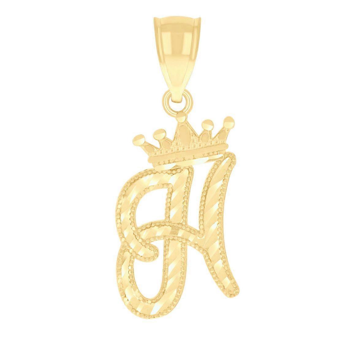 10k or jaune unisexe Couronne H Alphabet lettre nom personnalisé monogramme initiale charme pendentif collier 28.3x11.7mm wid