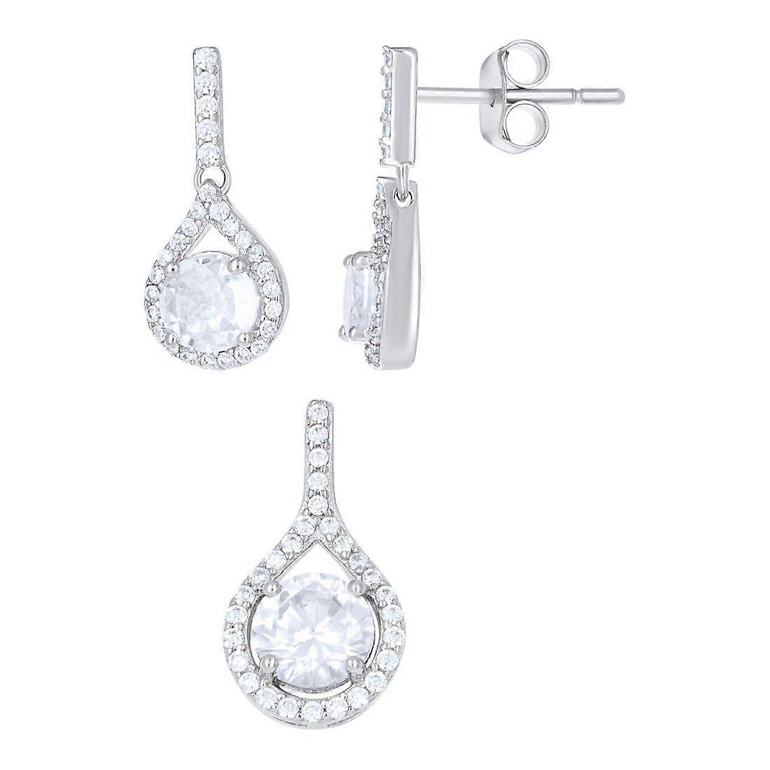 925 Sterling Silver Womens Cubic Zirconia Teardrop Fashion Earrings and Pendant Necklace Set Jewelry-Set for Women