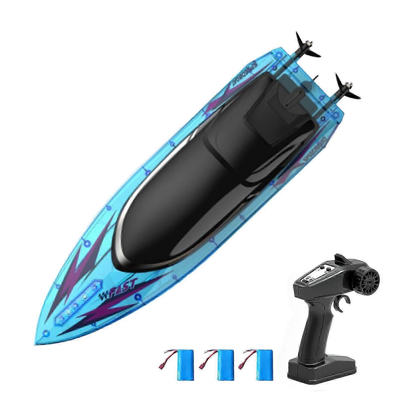 Remote Control Boat For Adults Kids, 2.4ghz 30km/h Remote Control Speedboat For Pool And Lake, Electric Boat Toy With Led Lights (transparent Blue)
