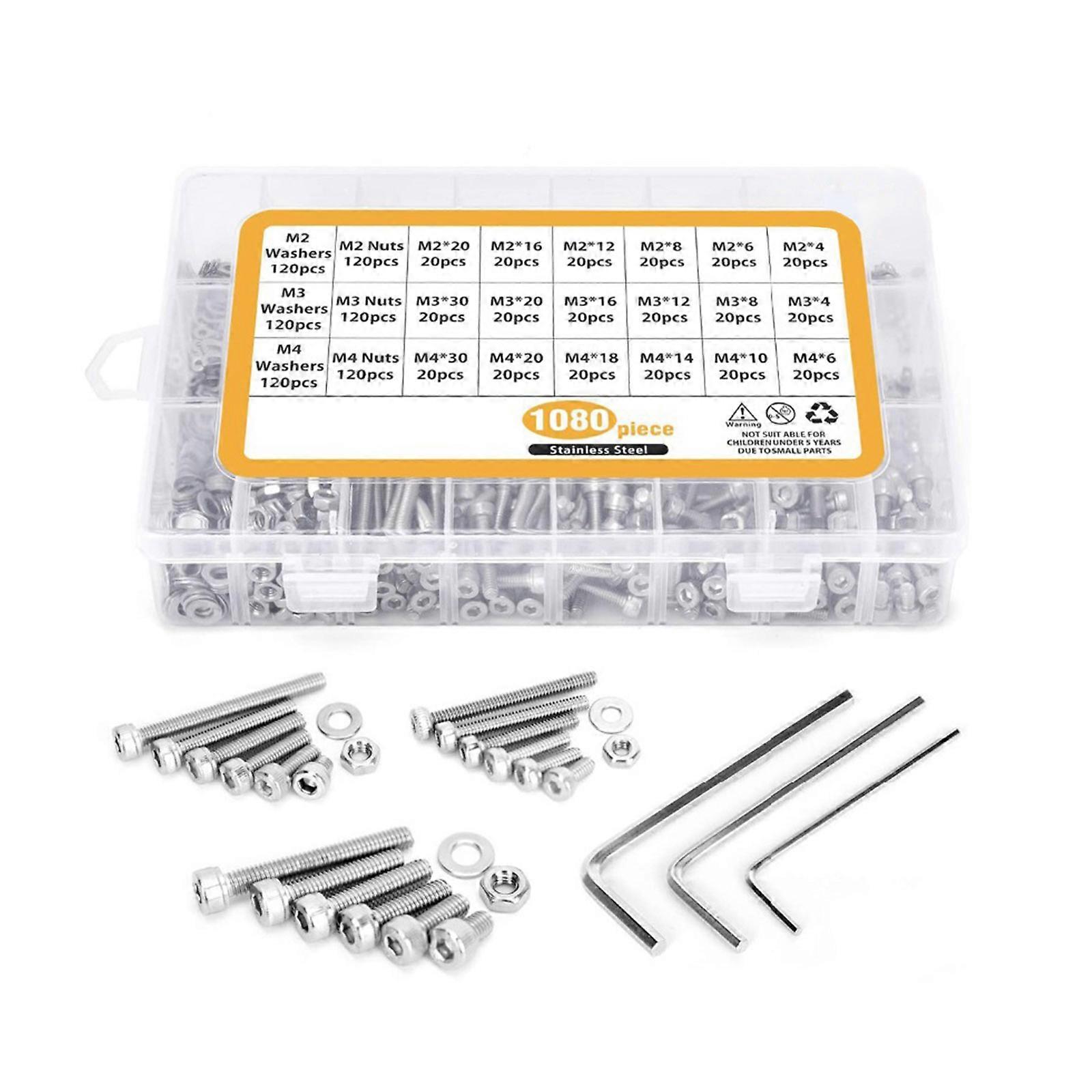 Professional 1080pcs Hex Socket Head Caps Screws & Nut set Multipurpose Hex Socket Button Head Bolt Nut Washer Set