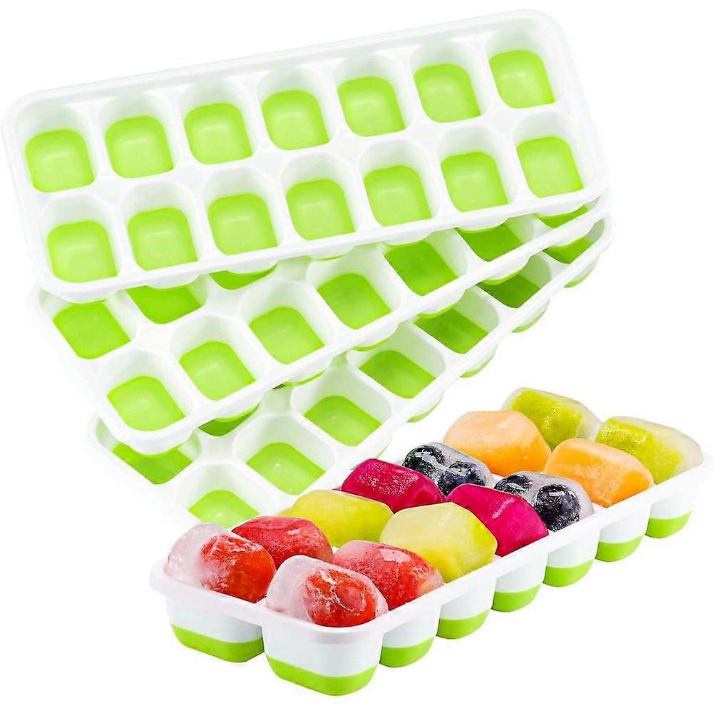 Ice Cube Tray, 4-Pack Reusable Silicone 14-Cube Ice Cube Molds With Spill Resistant Removable Lid Flexible  25.4*9.8*3.0 Cm.