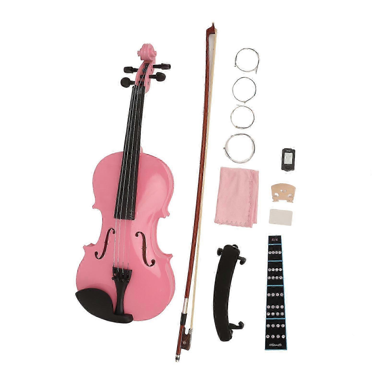 Acoustic Violin 4/4 Kids Adults Beginners Starter Kit With Box Rosin Shoulder Rest Mixer String Bow Fingerboard Sticker Pink