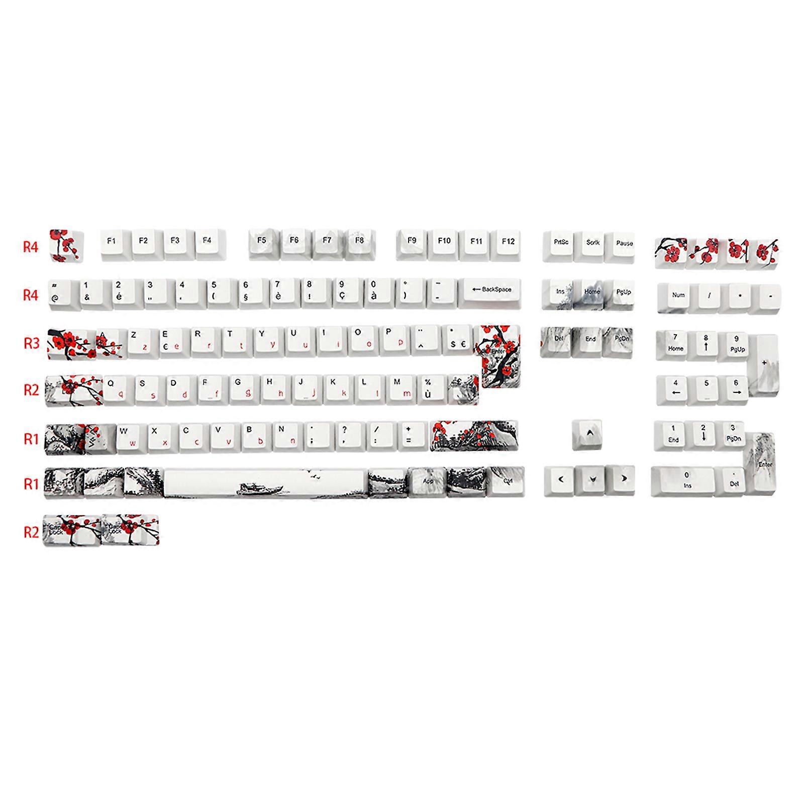 111-key OEM Profile PBT DYE SUB Keycaps Plum Blossom Fin / Fre/ DE for Gaming Mechanical Keyboard Keyswitch DIY for Key