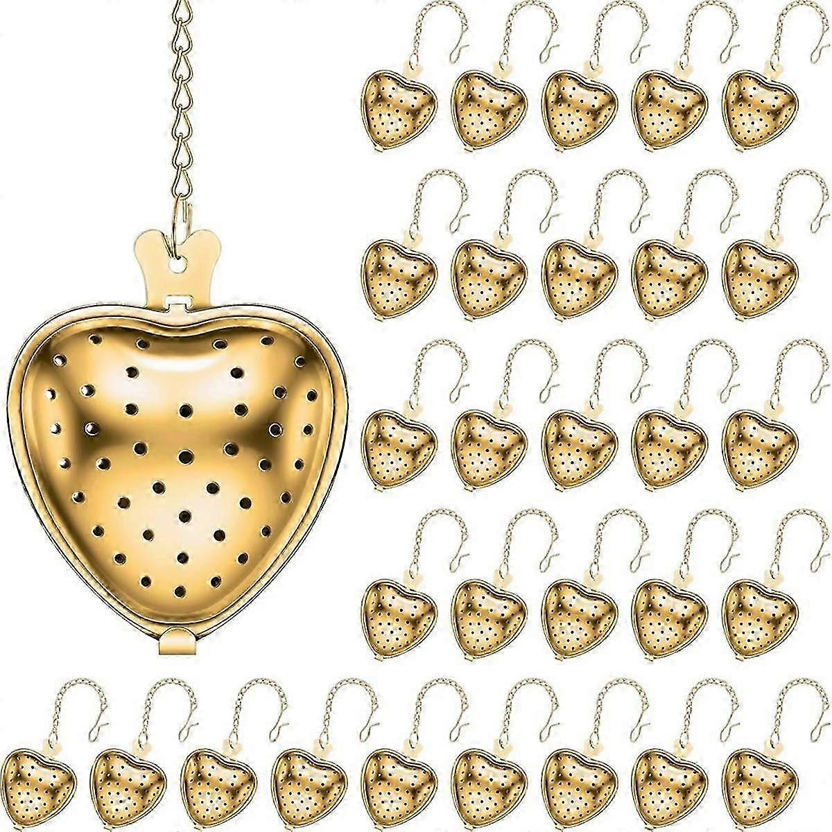 30 Pcs Tea Strainer Stainless Steel Tea Interval Diffuser Heart Shape Mesh Tea Filters with Extended Chain Hook
