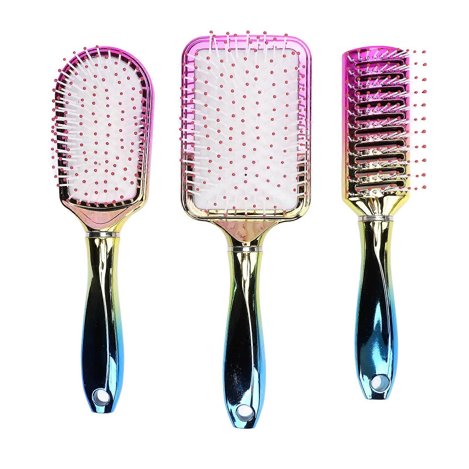 3pcs Gradient Electroplating Paddle Hairbrush Set for Styling