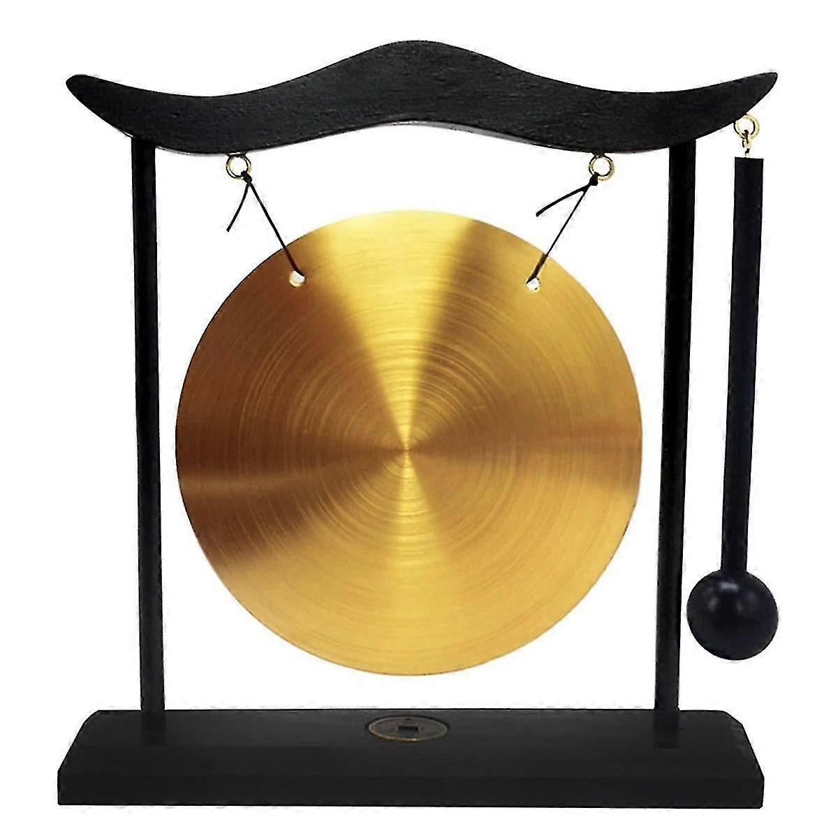 Mini Desktop Gong with Mallet - Handheld Wind Chime Percussion Instrument for Home Office Table Decor