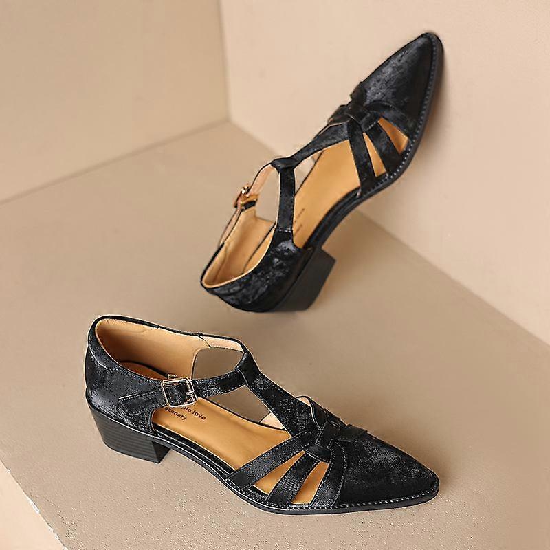 Krazing Pot Full Grain Leather Pointed Toe Med Heels Autumn Buckle Straps Green Color Summer Shoes Women Pumps
