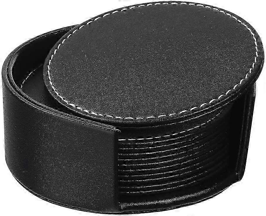 6-Pack Black Synthetic Leather Corner Coasters