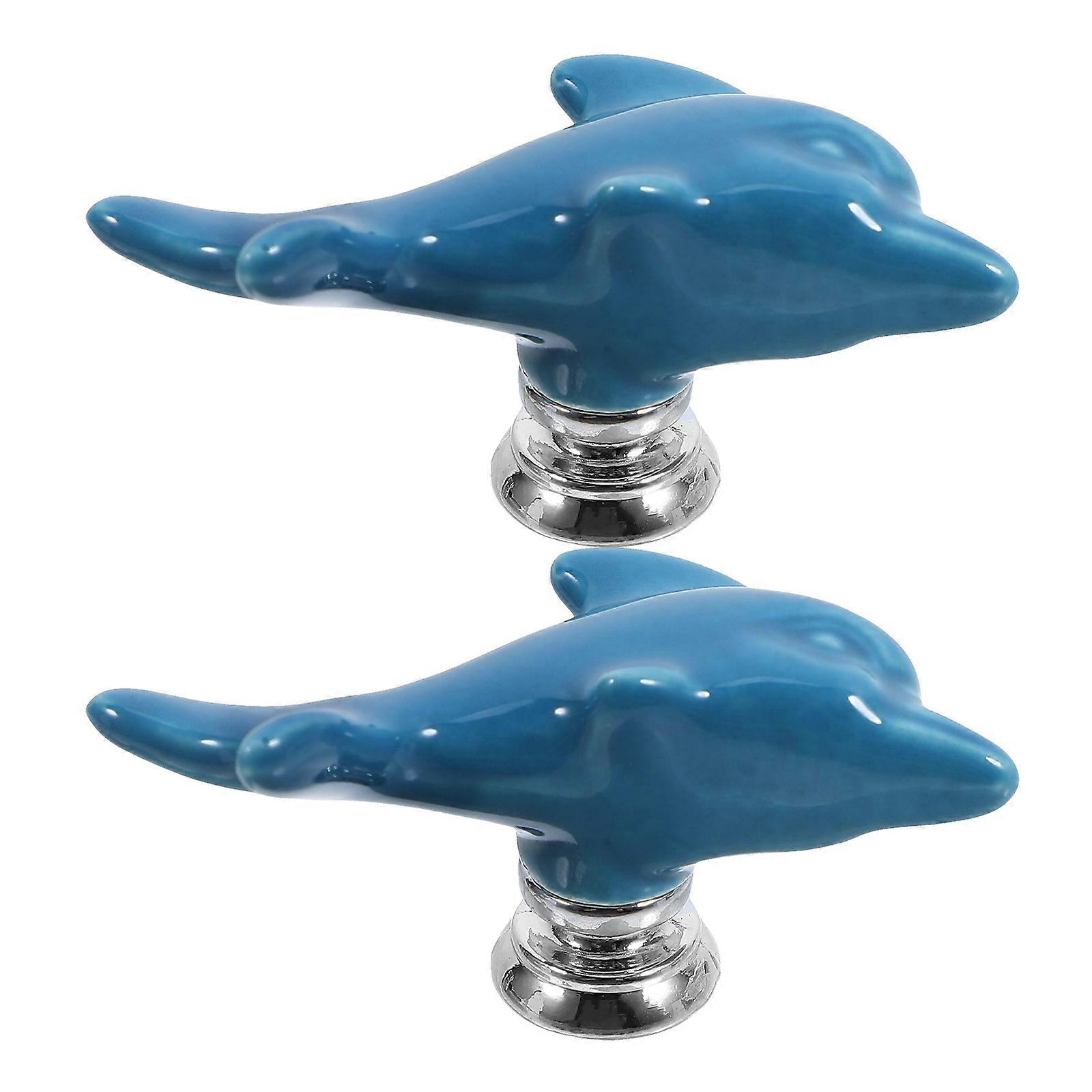 Dolphin Handles 2Pcs Blue Ceramic Solid Cabinet Handles with Dolphin Charm for Home Use
