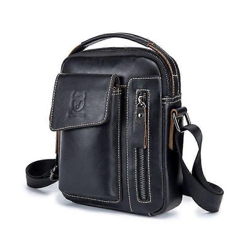 Shoulder Bag - Leather - Men - Black - Small Briefcase - Adjustable Strap