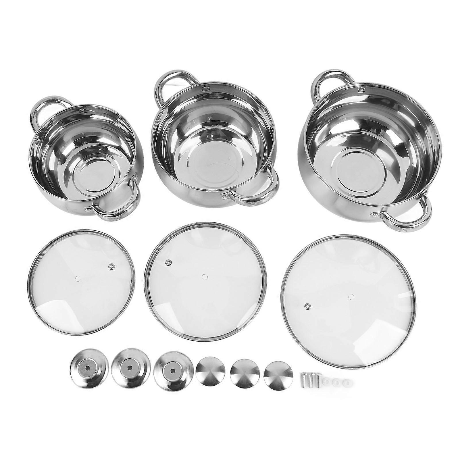 Set of 3 Stainless Steel Soup Pots with Thick Bottom, Non-Stick, and Anti-Scald Lids