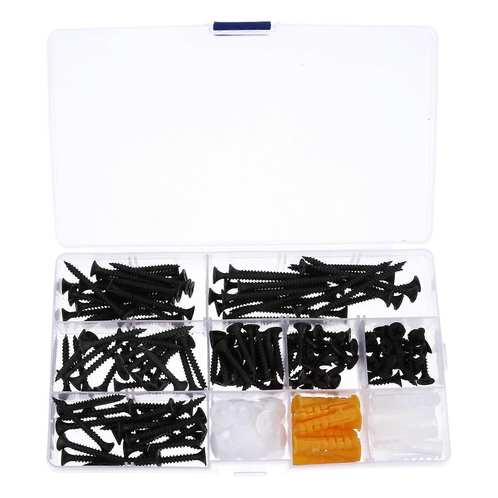 Black Hardened Self Tapping Screws Set with Round Head – Multi Functional Screw Kit for Wood and Thin Iron Fixing, Non Skid Design, Efficient