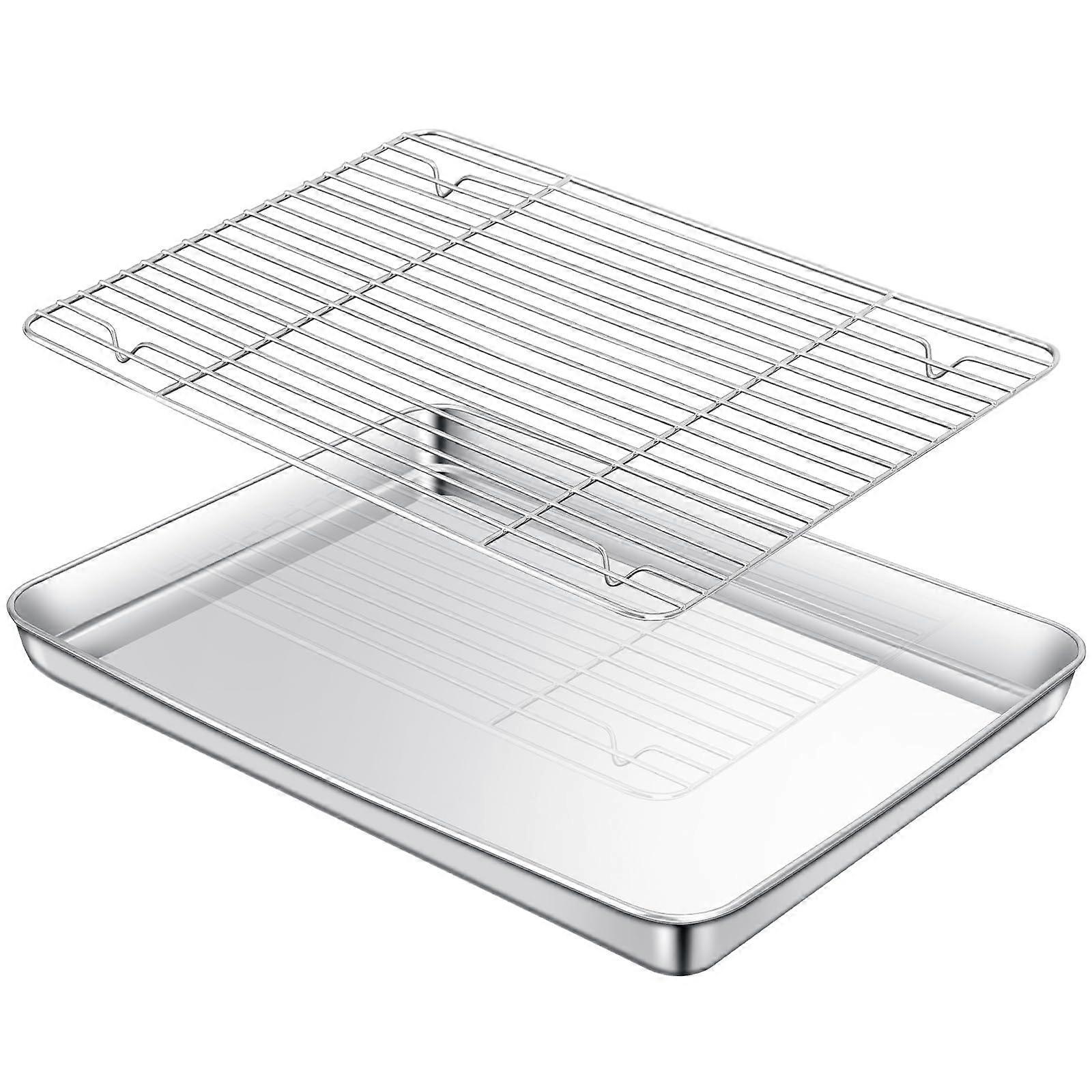 Stainless Steel Baking Tray with Cooling Rack Set, 40 x 30 x 2.5 cm, Non-Toxic 304 Stainless Steel, Large Rectangular Oven Tray