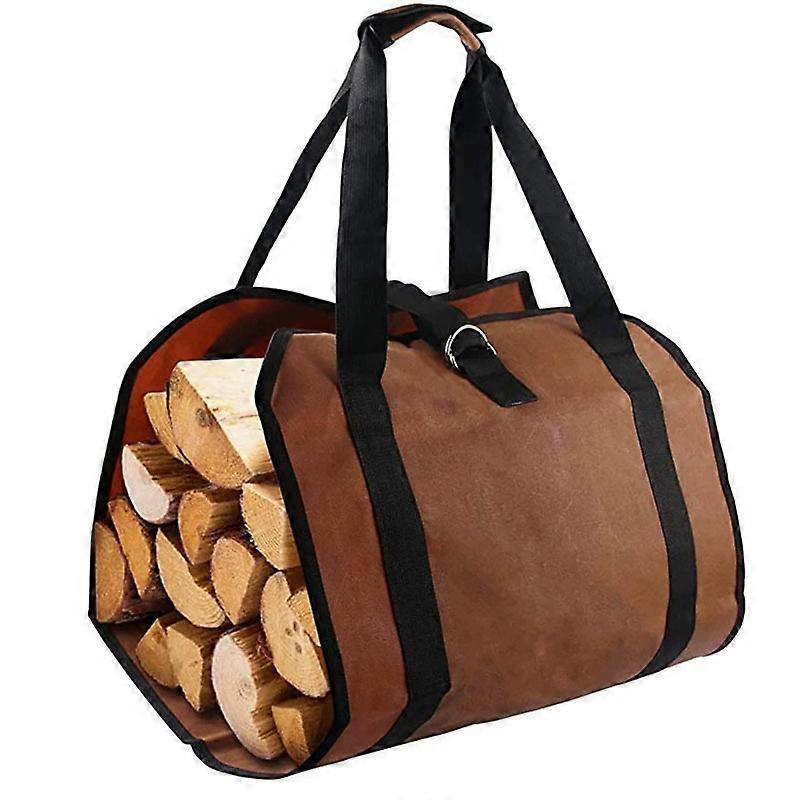 Canvas Log Carrier Bag with Handles, Firewood Carrier, Water Resistant Carrier, Foldable Fireplace Accessories, for Stoves, Camping, Beach, Brown