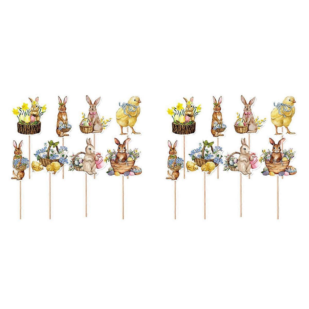 8Pcs Cute Chick Egg Style Cupcake Topper Easter Festival Decor