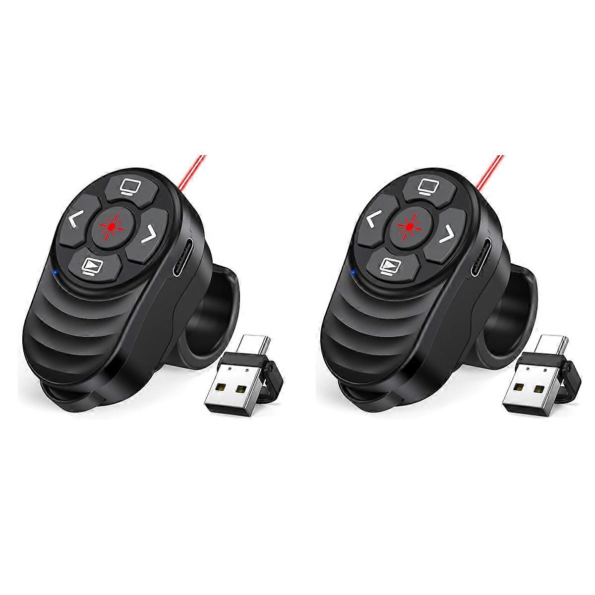 2X Rechargeable USB Type C Wireless Presentation Clicker,Finger Ring Presentations Powerpoint Clicke