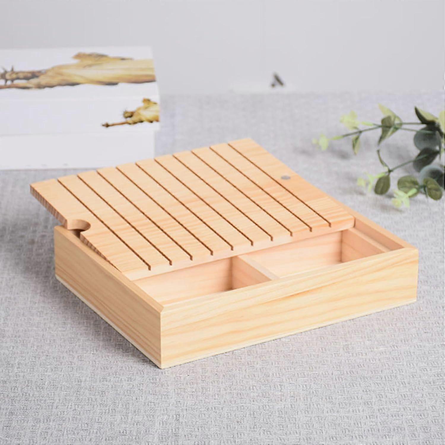 Wooden Cantilever Box for Sewing, Expandable Design with Decorative Patterns, Premium Material, Beige, 24.9x19.9x4.9 cm