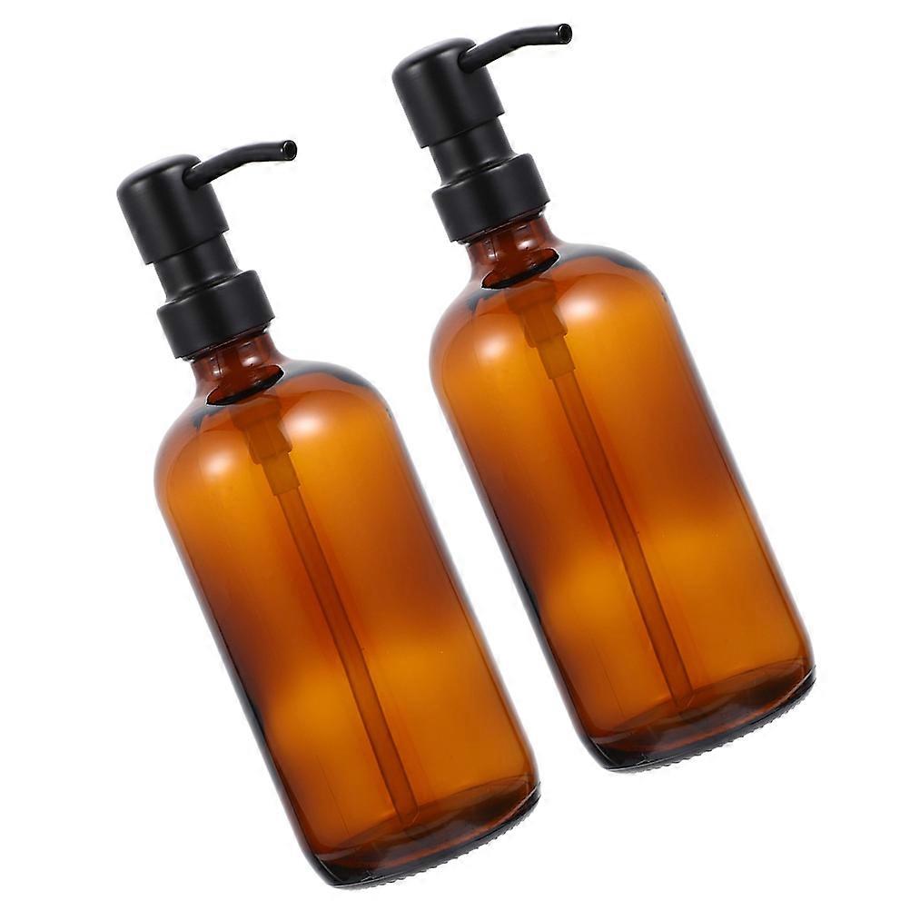 Lotion Dispenser For Bathroom Glass Soap Dispenser Bottle Refillable Hand Soap Storage Brown 21x7x7cm 500ml 2Pack