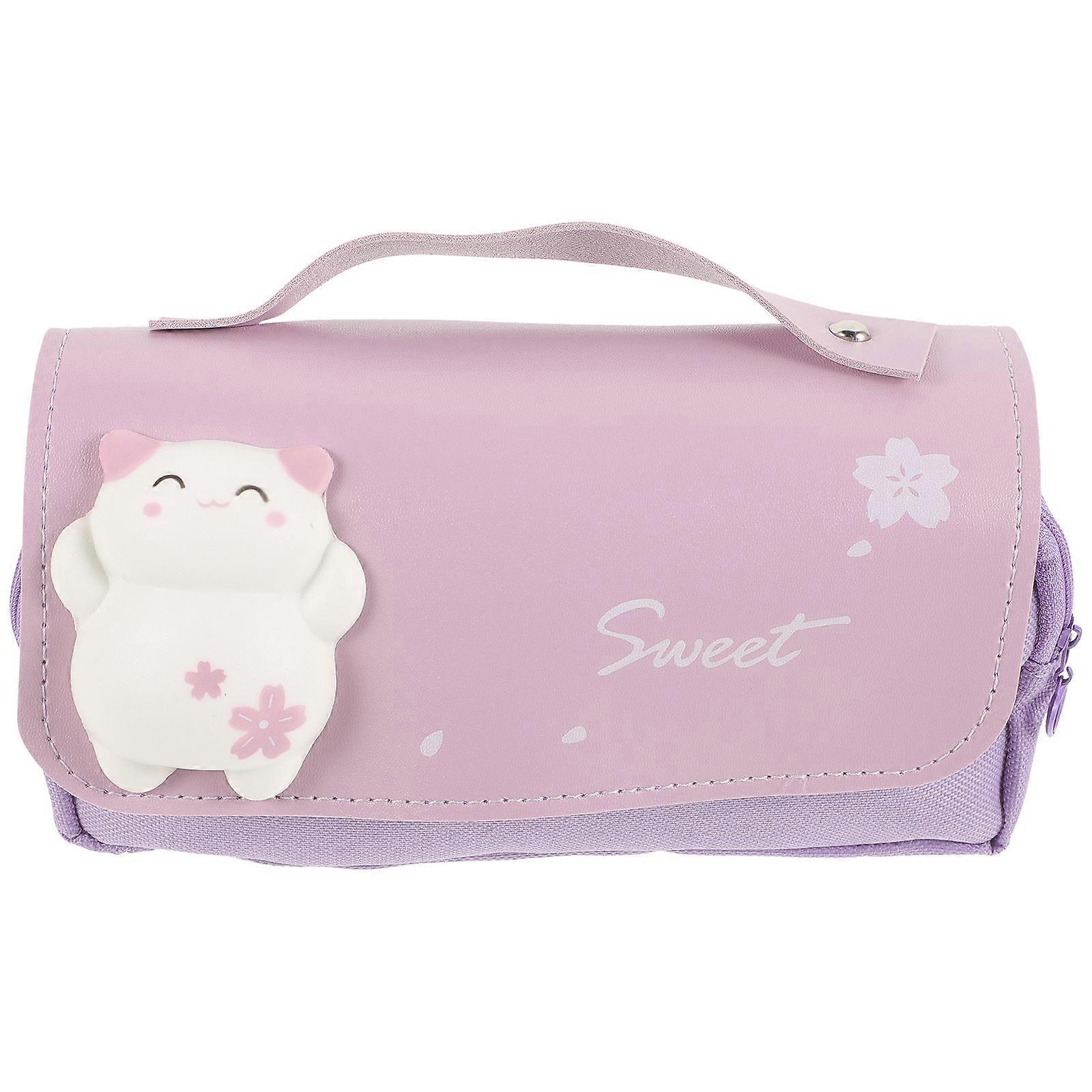 Cute Pencil Cases Adorable Pencil Pouch Portable Storage Purple 21X11cm Rectangular Daily Use 1Pack