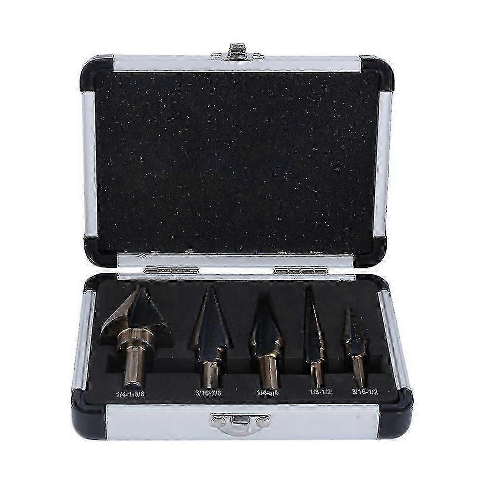 5 PCS HSS COBALT MULTIPLE HOLE 50 Sizes STEP DRILL BIT TOOL SET W/ Aluminum Case