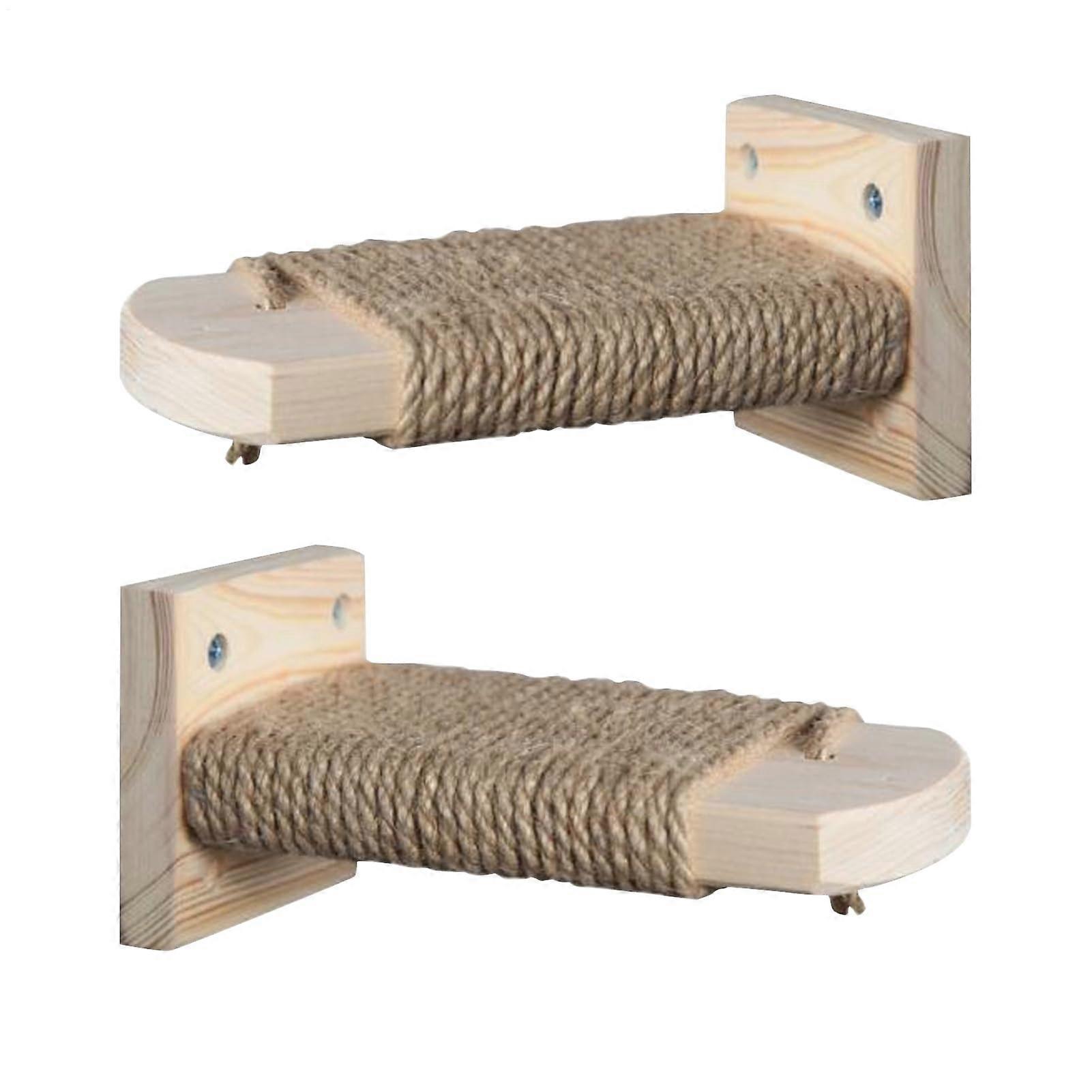 Cage-Mounted Cat Climbing Stairs - Wall-Mounted Cat Climbing Shelf - Space-Saving Wooden Pet Jumping Steps Set with 2 Cat Café Resting Shelves