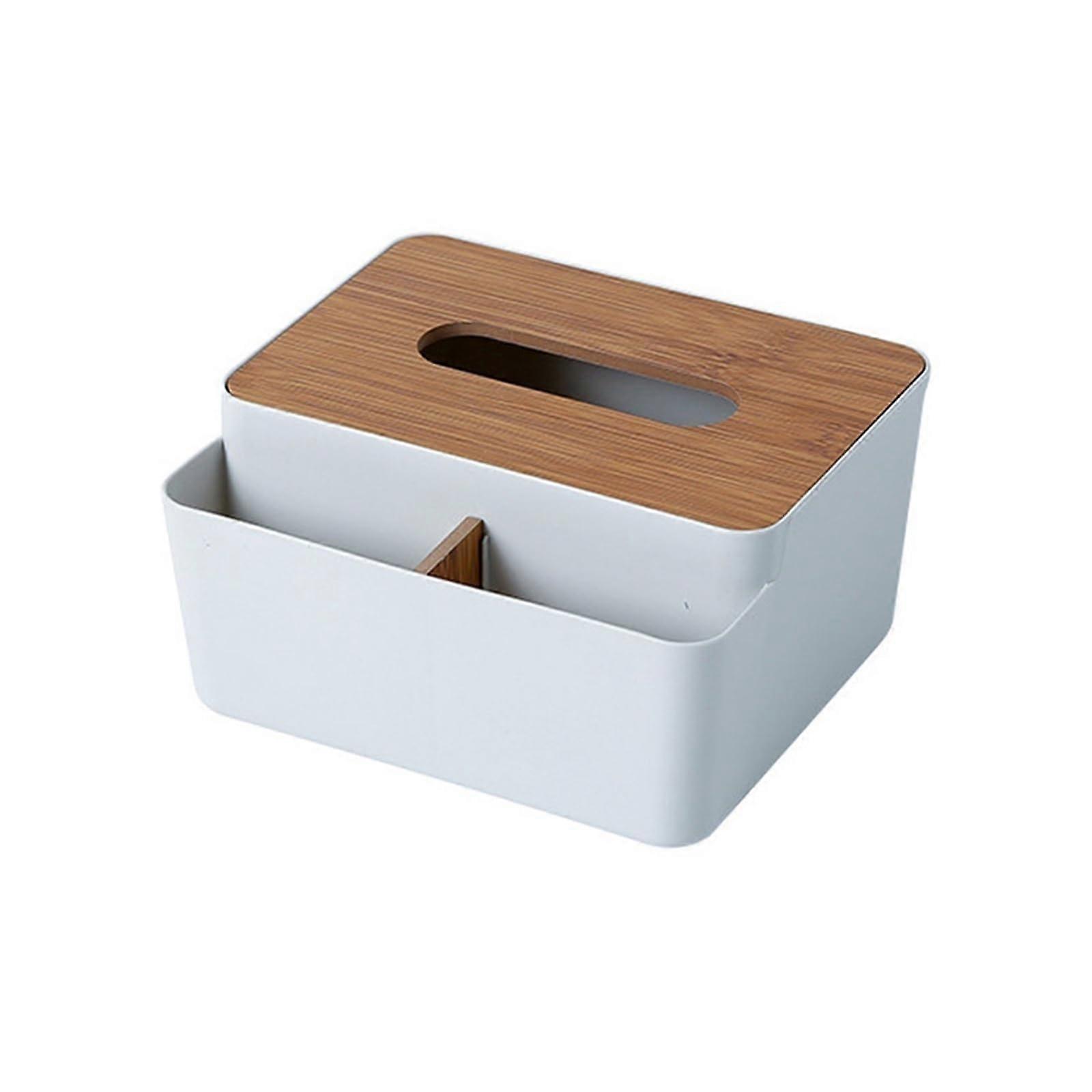 Cosmetic Tissue Box Plastic with Wooden Lid, Gray Napkin Holder for Desk, Home Kitchen Tissue Dispenser and Organizer