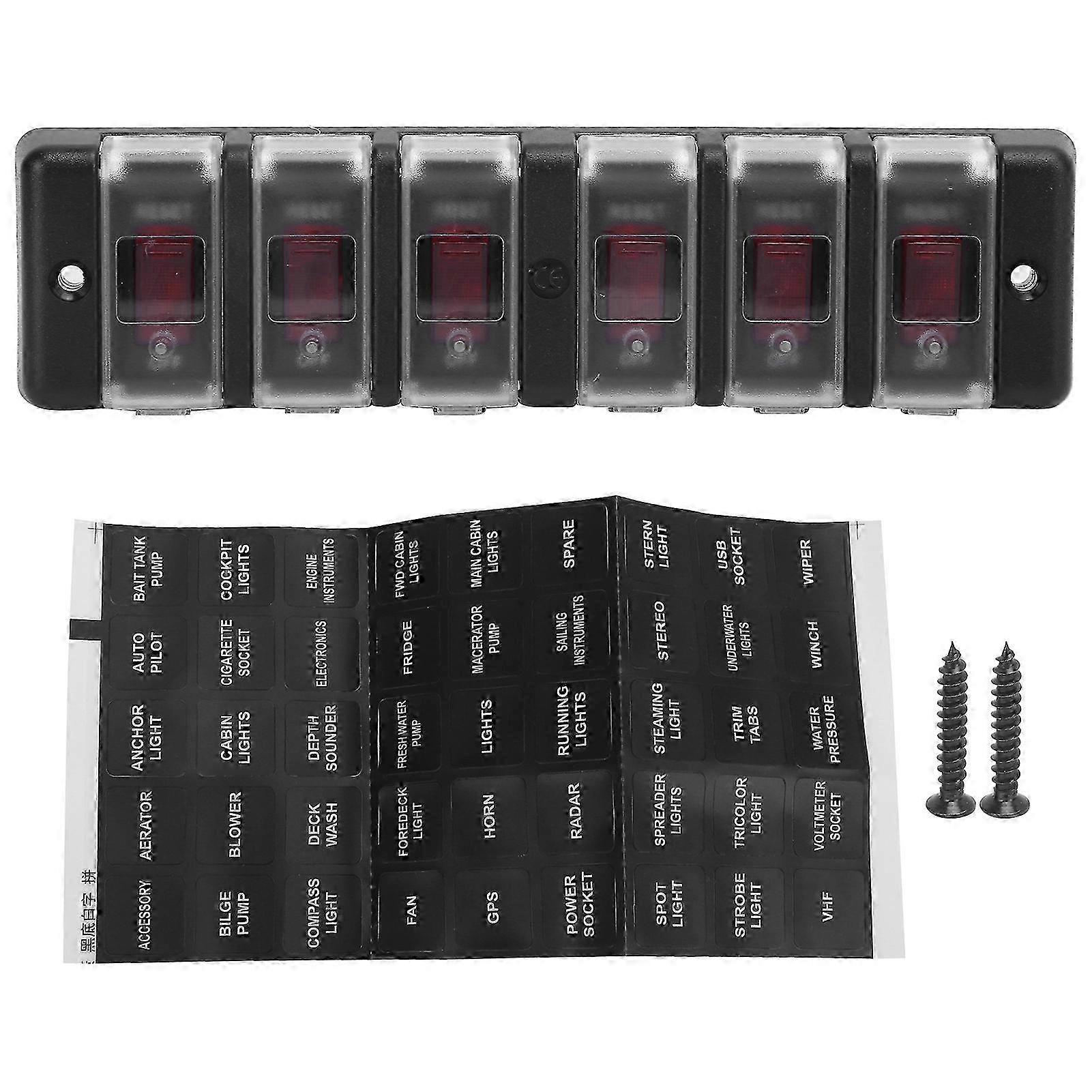 16A 6 Gang Rocker Switch Panel Circuit Breaker Overload Protector for Vehicles
